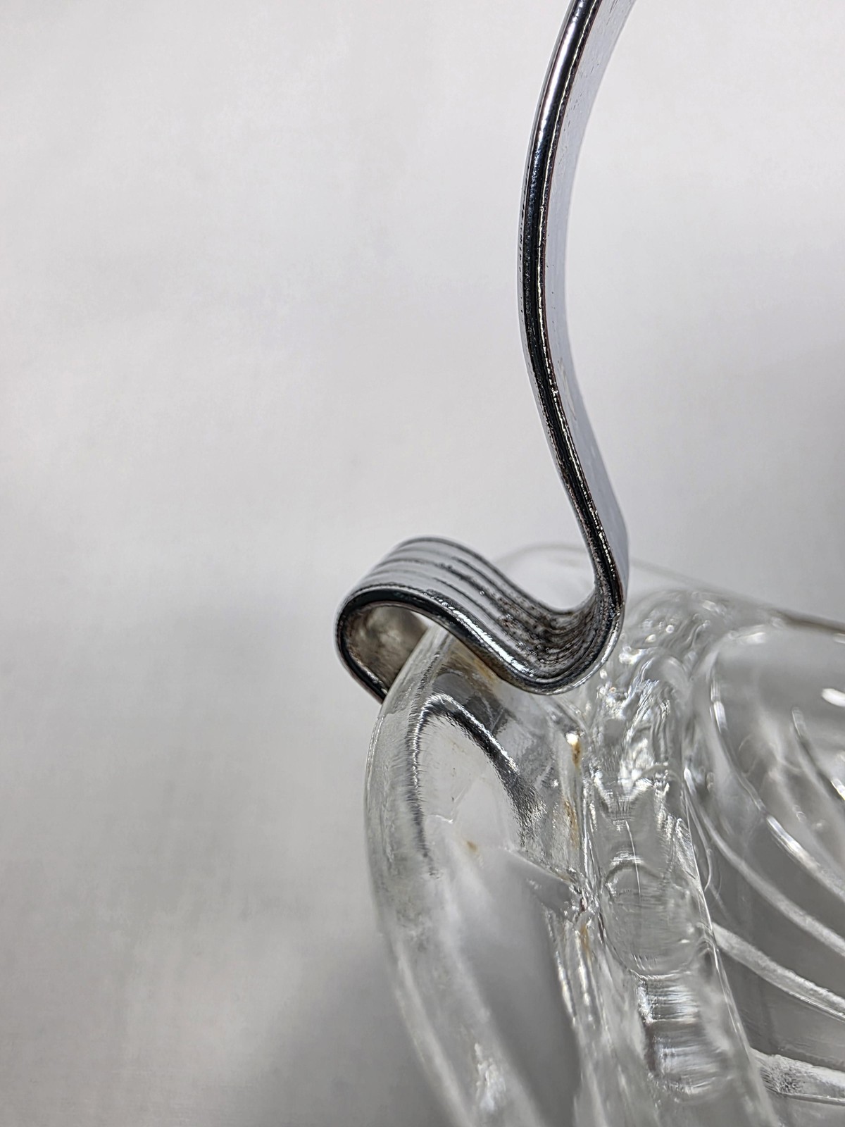 Vintage Glass Relish Tray Chrome Handle Starburst Cut Pattern Candy Dish Server