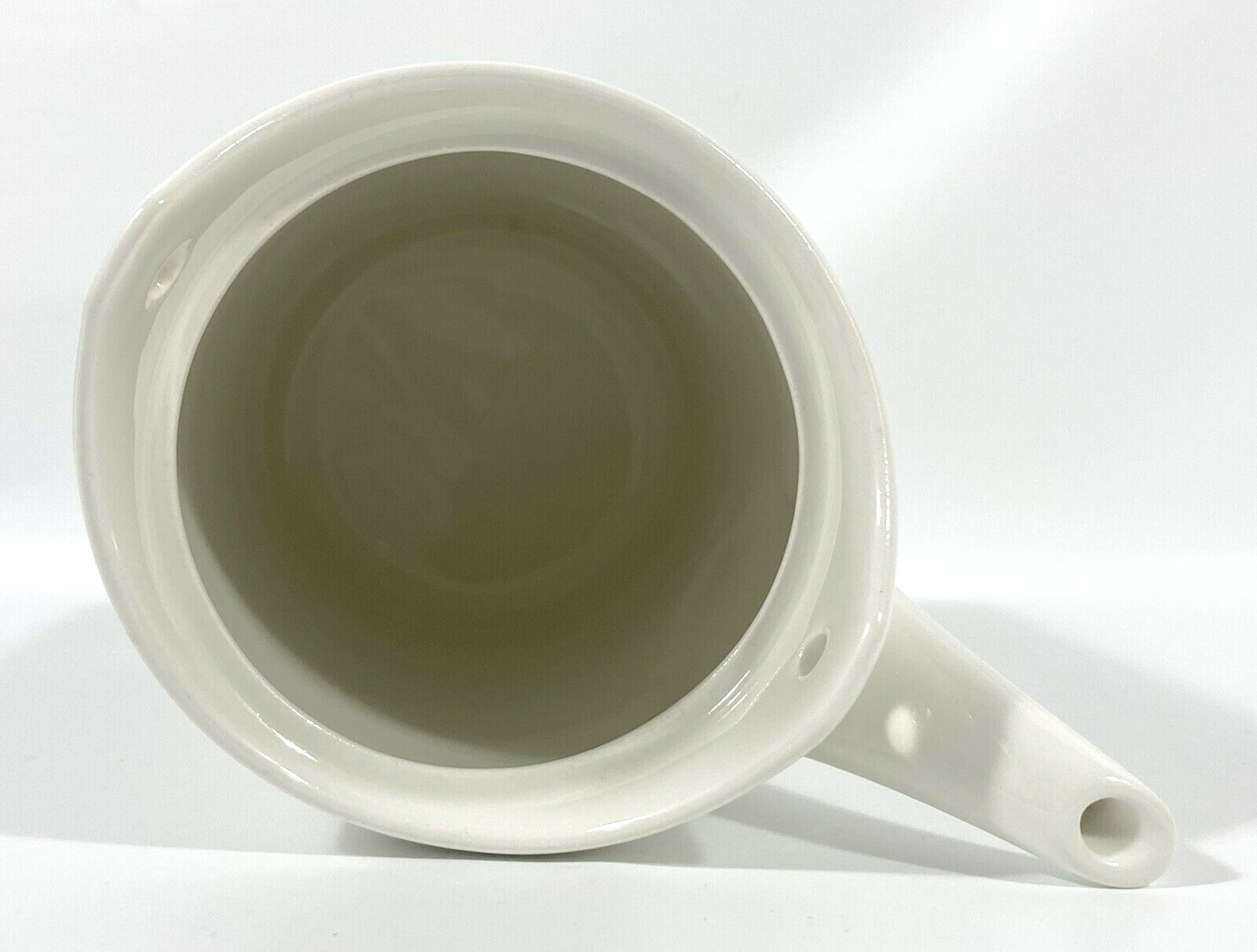 Vtg Danish Style Pottery Coffee Pot White w/ Metal Lid & Handle Carafe 9″ RARE