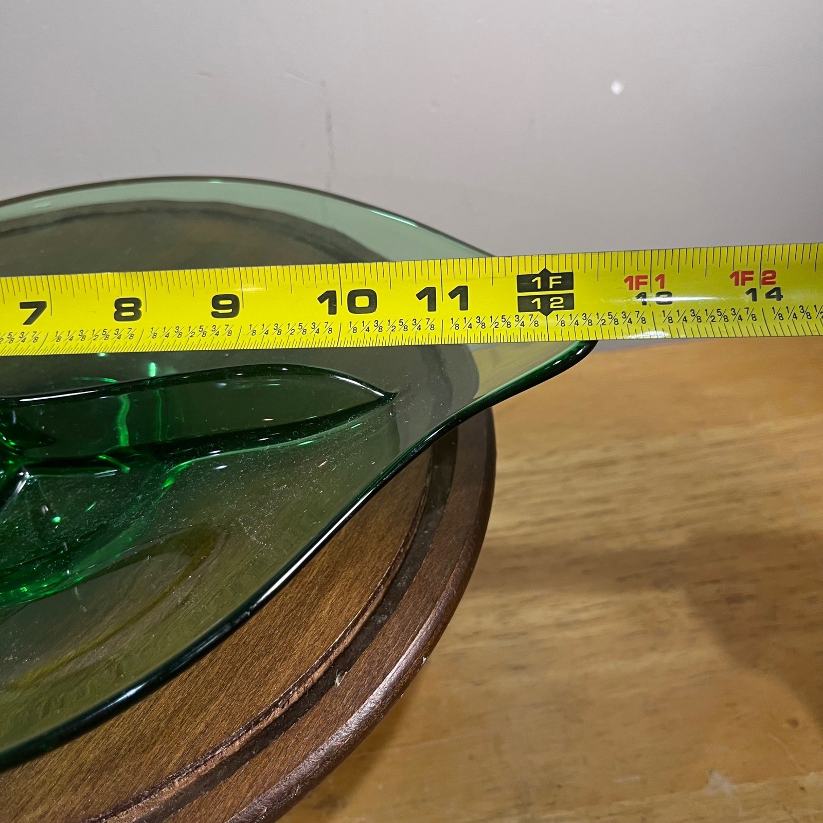 Vtg Viking Glass Epic Leaf Emerald Green Divided Relish Dish Mid Century Modern