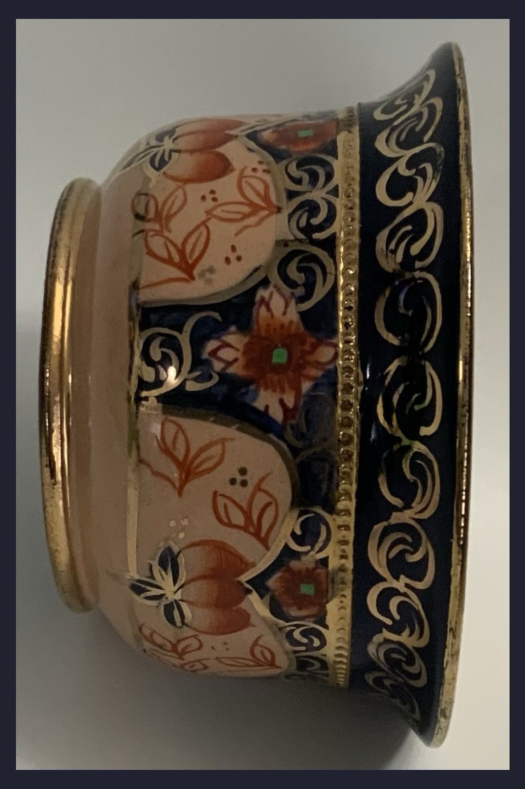 Vtg Copper Lusterware Bowl – 5” x 2¾” – Peach/Gold/Dark Blue/Rust Floral