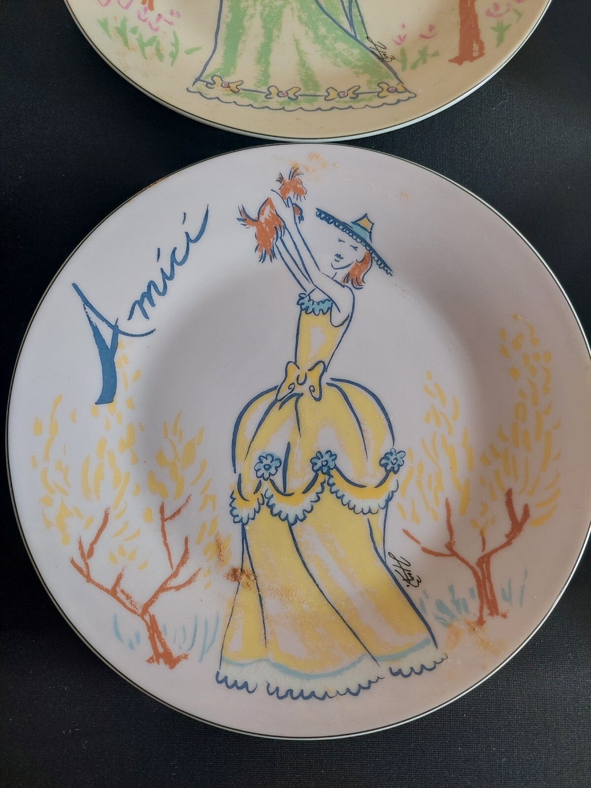 Godinger Victorian Ladies Dress Dessert Plates Pastel Spring Set 4 Woman In Box