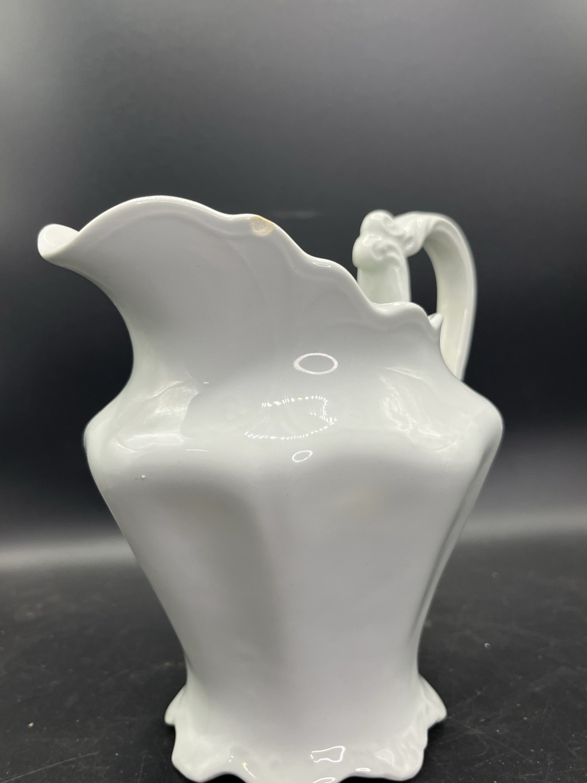 W.H. Grindley England White Ironstone Creamer/Pitcher Embossed Victorian, READ