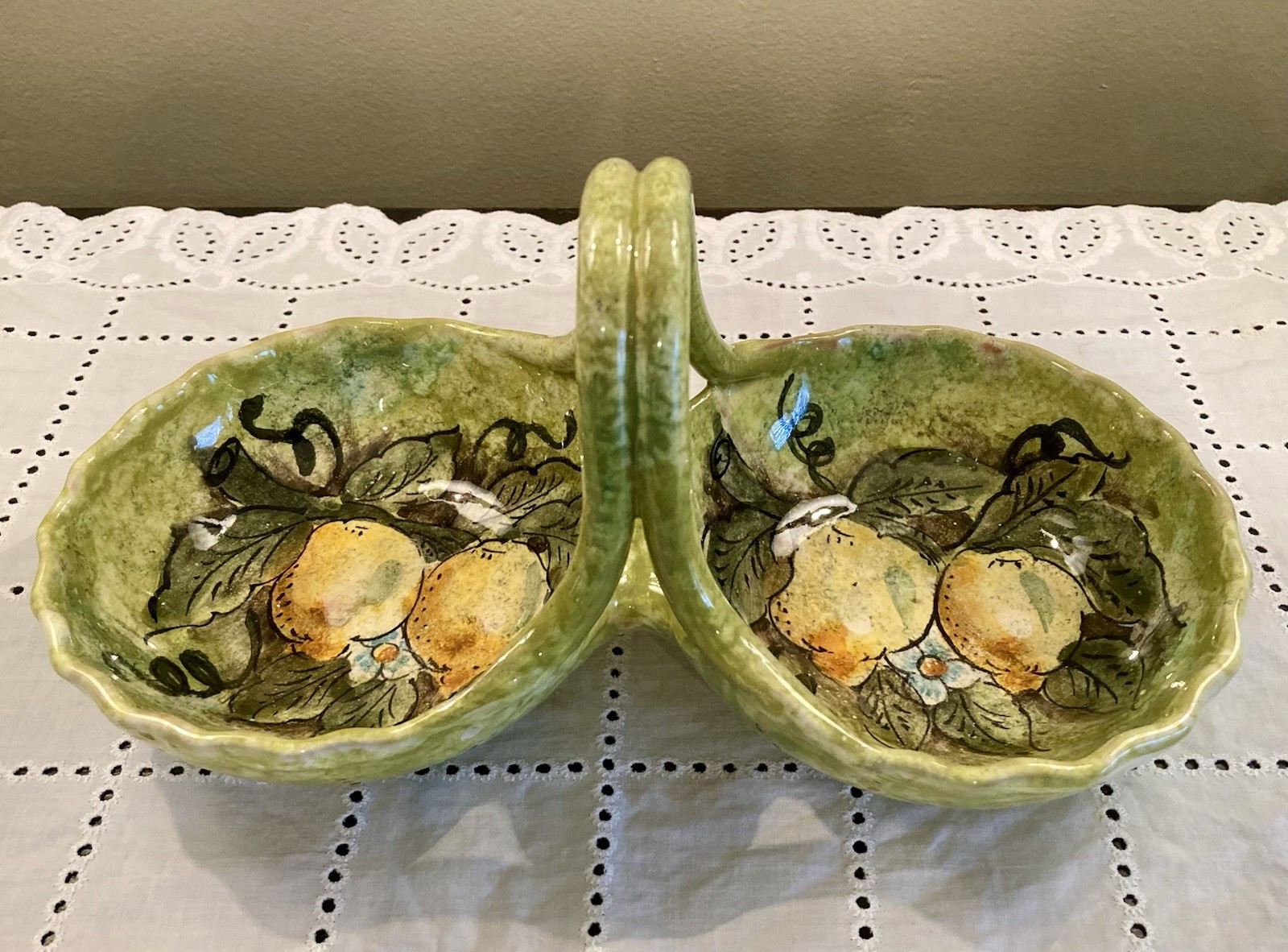 Italian Majolica Double Sided Bon Bon Serving Dish Lemons Creazioni D’arte