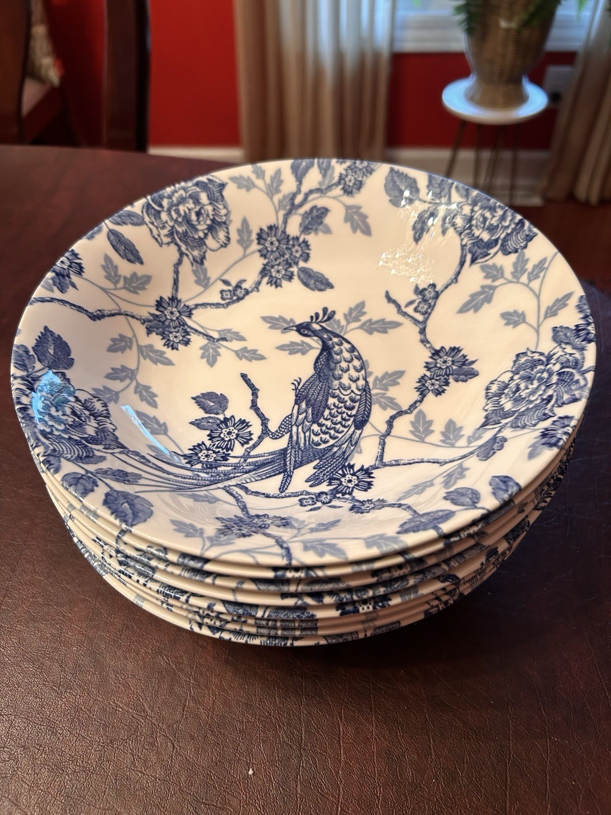 Royal Wessex 8 Plates / Bowels Made In England Blue And White Peacock