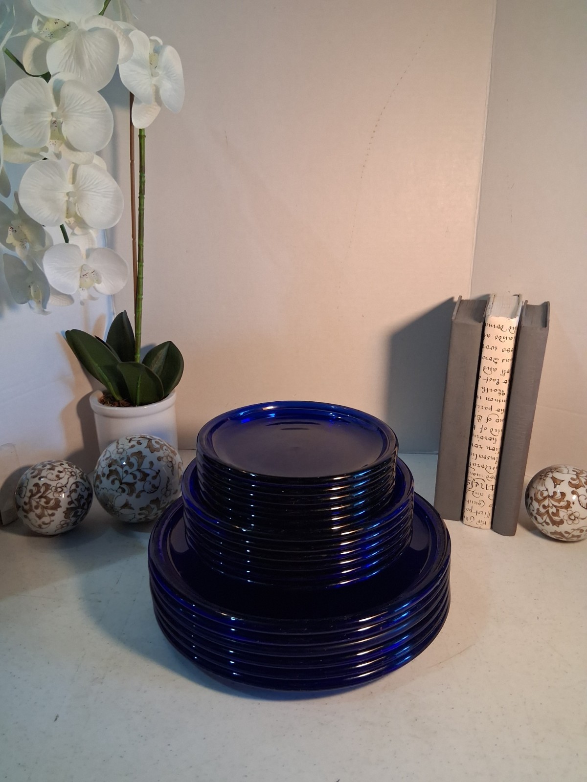 Vintage Arcoroc France Cocoon Cobalt Blue Glass Dinner Plates Set of 6 MCM