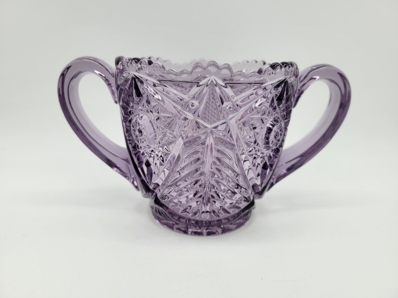 LE Smith Valtec Tree Star Purple Amethyst Glass Sugar Creamer Set MCM Indiana