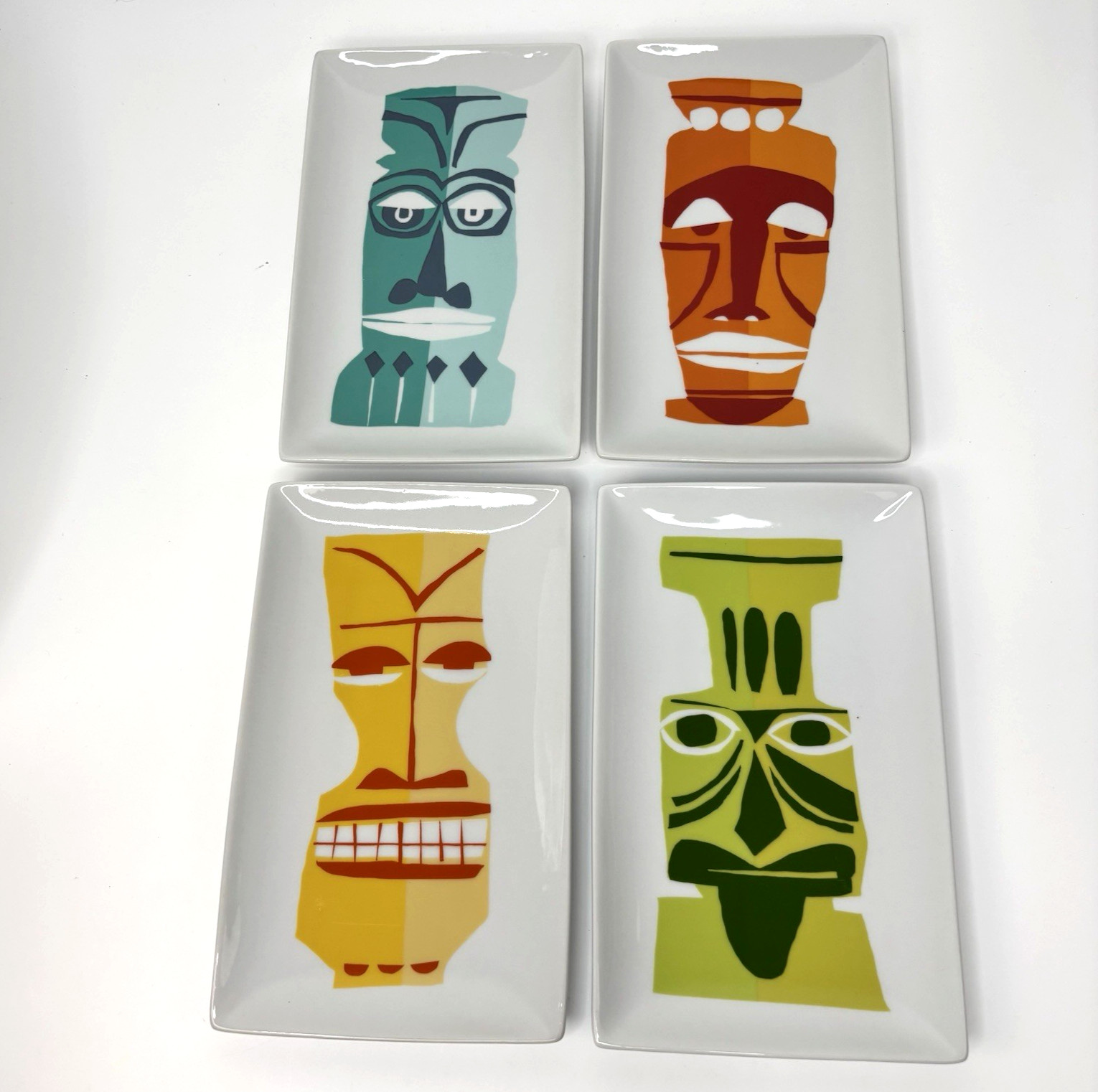 (4) Crate & Barrel Luau Totem Tiki Party Appetizer Plates Tray – Jane Dixon 2016