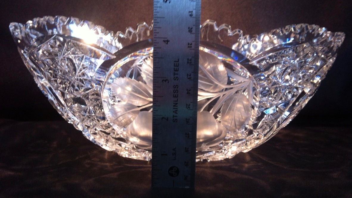 Cut Glass Bowl Intaglio: 11 5/8″ L x 7 1/2 W x 4 1/2″ H