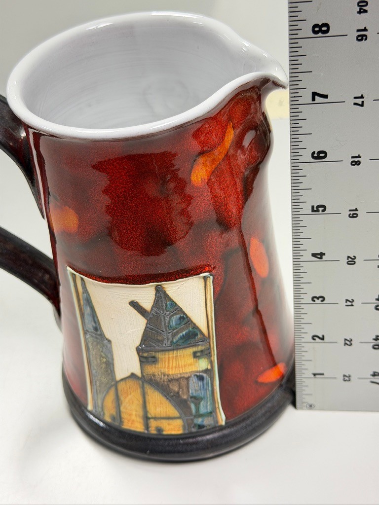 Handmade hand built Danko red pitcher pottery Pleven, Bulgaria