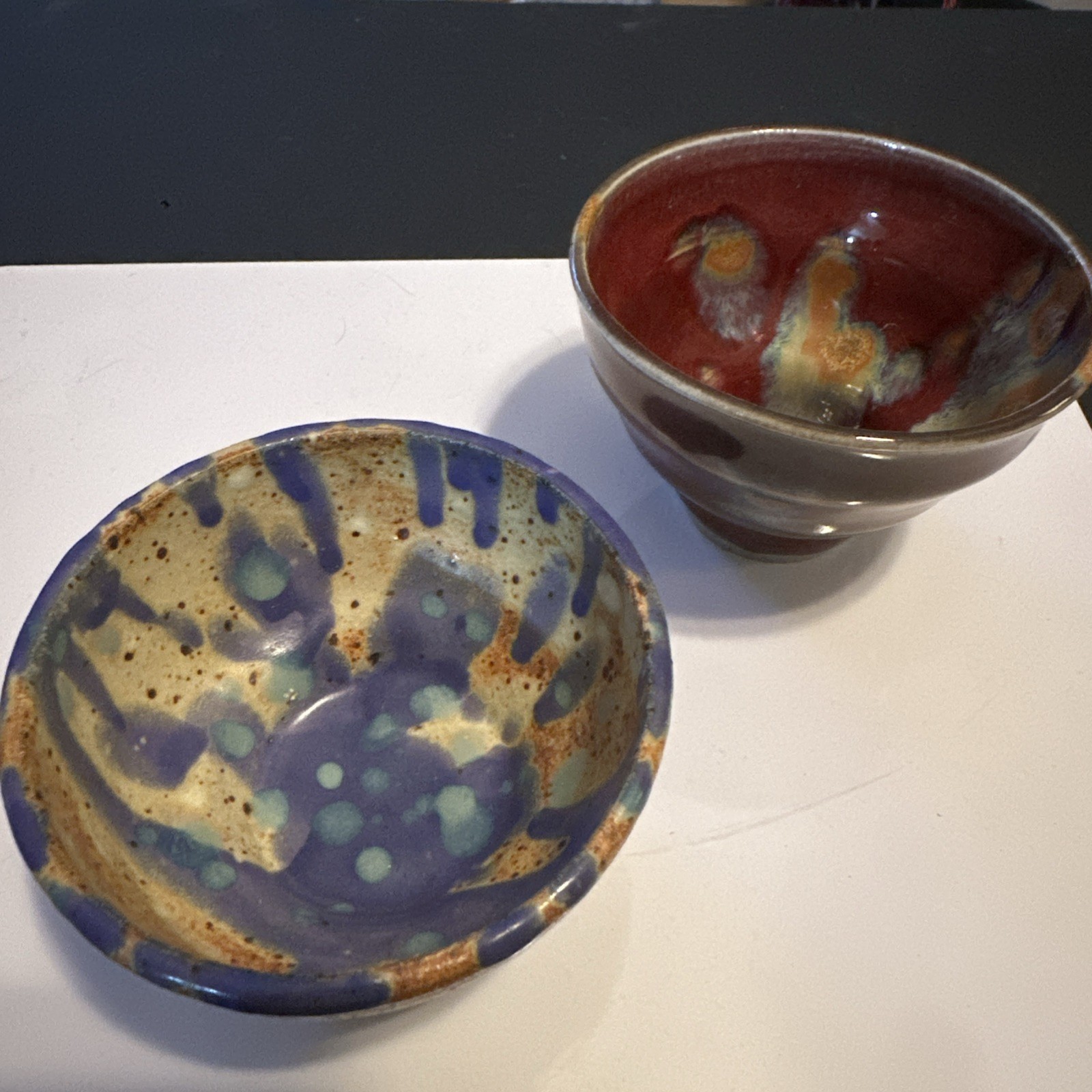 Two Beautiful Signed Vintage Art Pottery Drip-glaze Bowls, Flower Pots