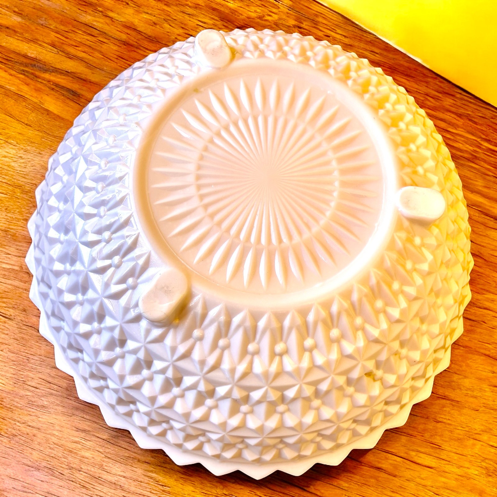 Vintage 50’s Pink Milk Glass Bowl Footed Jeannette Buttons & Bows Pattern Large