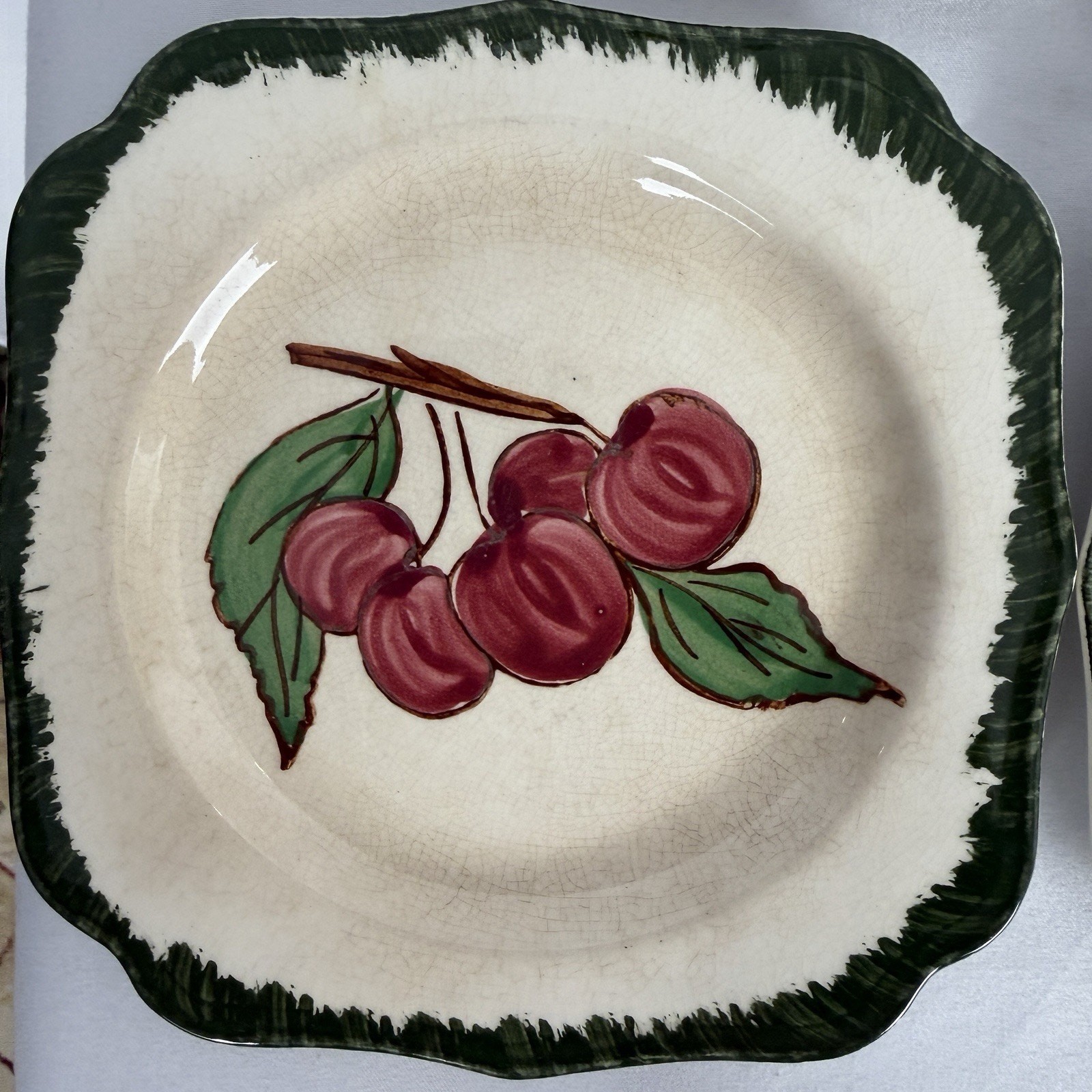 VTG Southern Potteries Set of 6 Blue Ridge ‘Country Fair Green’ Square Plates 6″