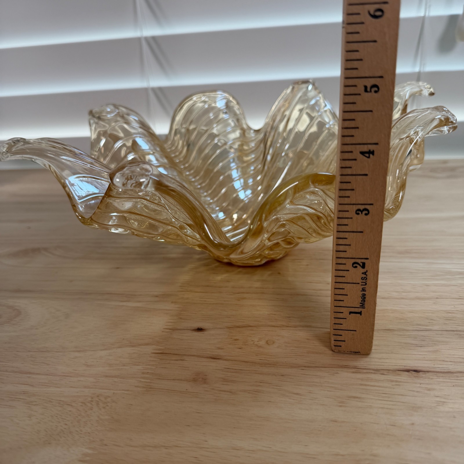 Vintage Antica Cristalleria Hand Blown Champagne Italian Art Glass Flower Bowl