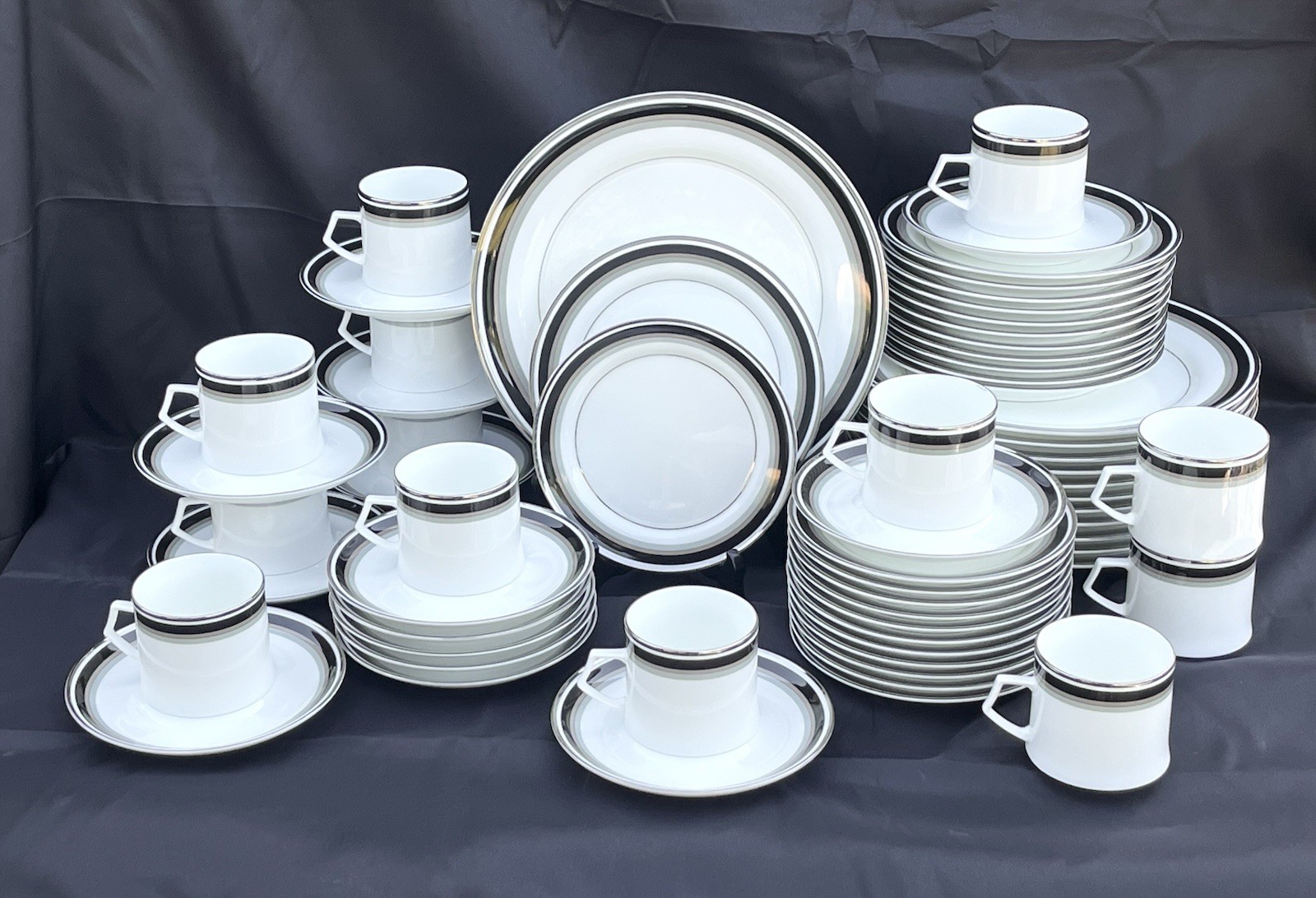 Mikasa Noir Platinum Dinnerware Twelve 5-Piece Place Settings Huge 60pc Set