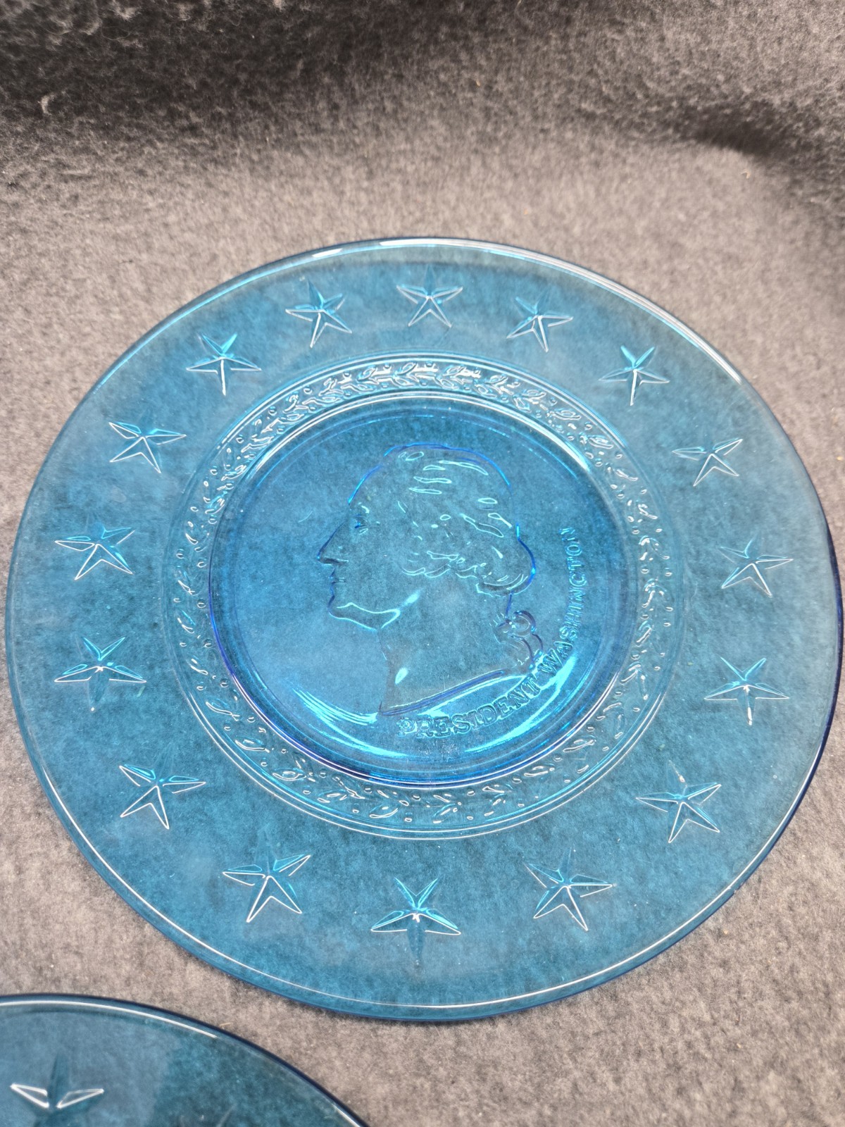 3 Collectable 8” Blue Wheaton Glass President Plates Washington Lincoln