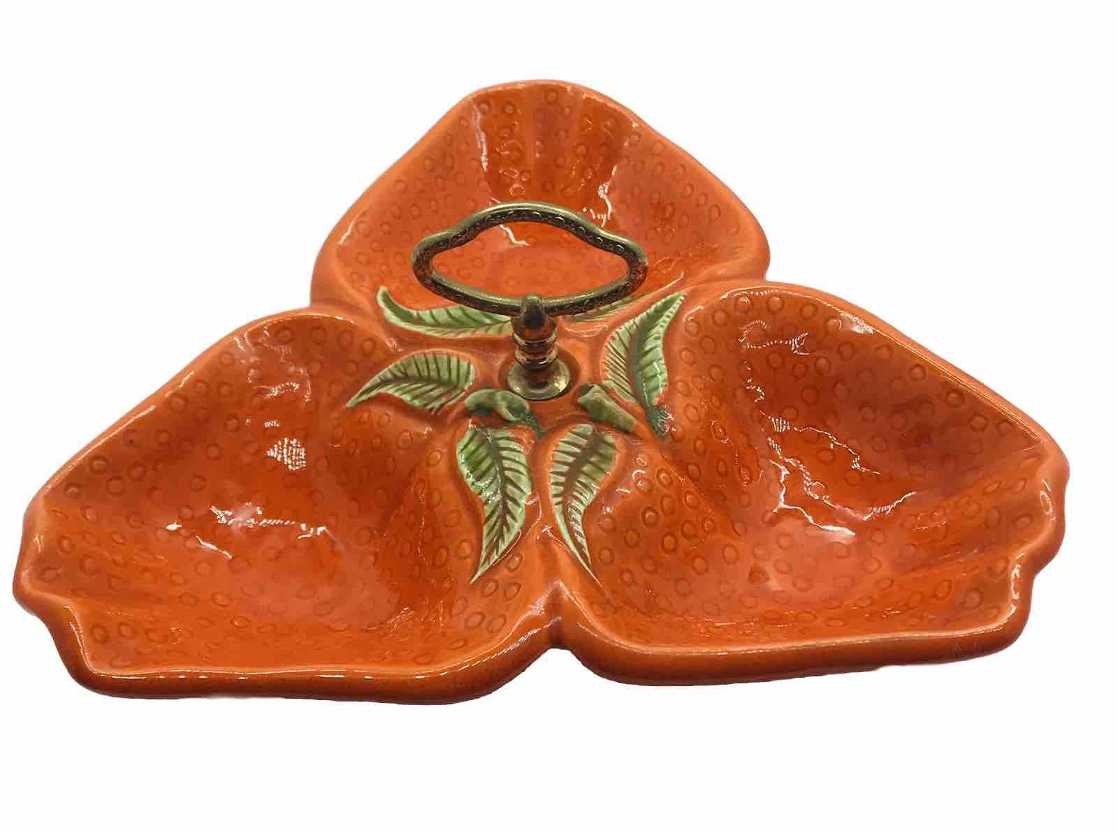 Vintage California Pottery 717 Orange Divided/3 Relish Nut Candy Dish Server MCM