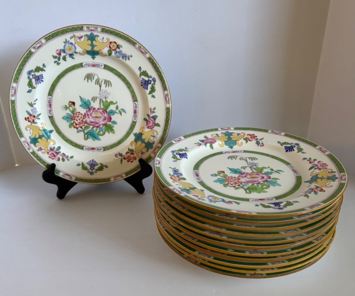 ANTIQUE SET OF 12 MINTON ENGLAND B796 (SMOOTH) HAND PAINTED DINNER PLATE 10.25″
