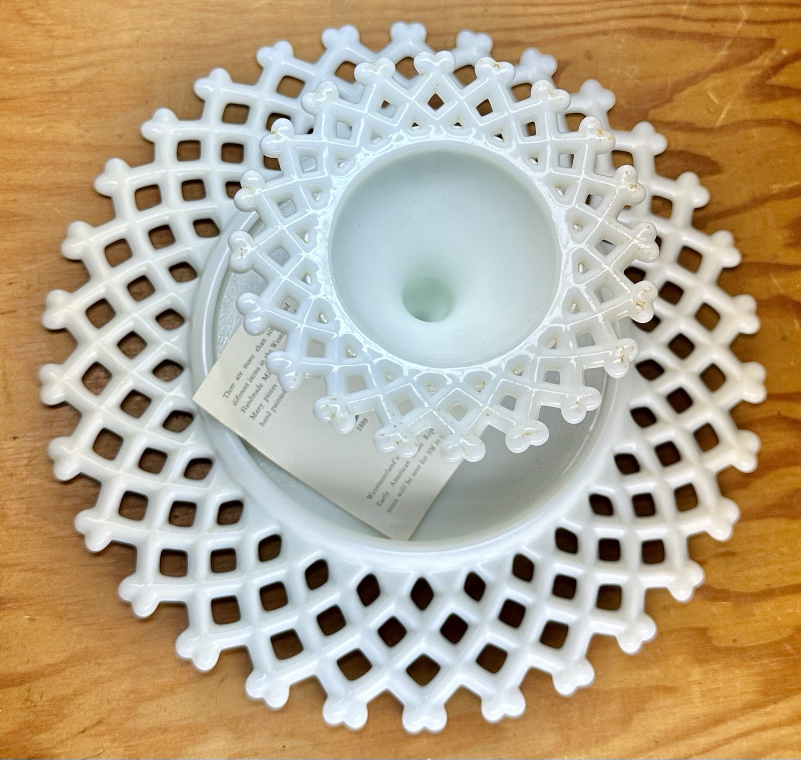 Westmoreland Milk Glass Round Lattice Cake Stand 1890 11 FTD Cake Salver NOS MIB