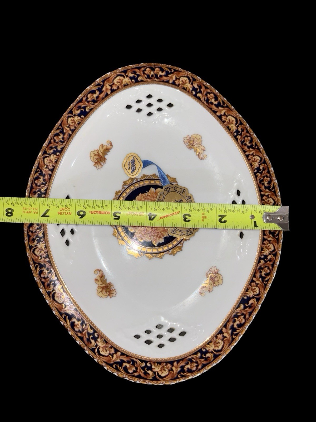 Vintage Limoges France Bacchus Oval Serving Dish Pierced Gold Trim Porcelain