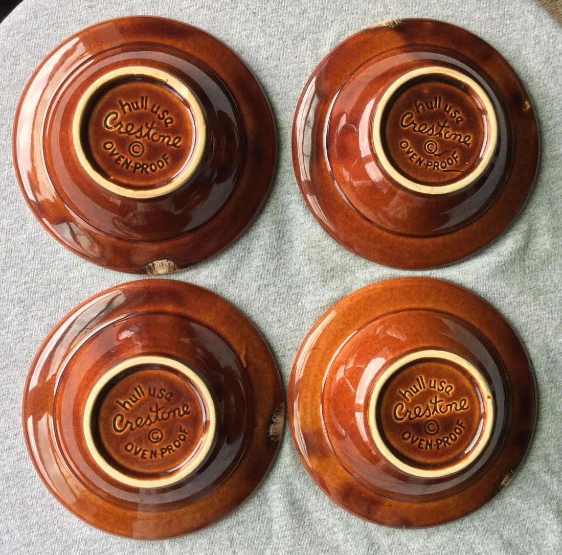 Vintage Hull Pottery Brown Drip Glaze Set of 4 Small Bowls Oven Proof USA
