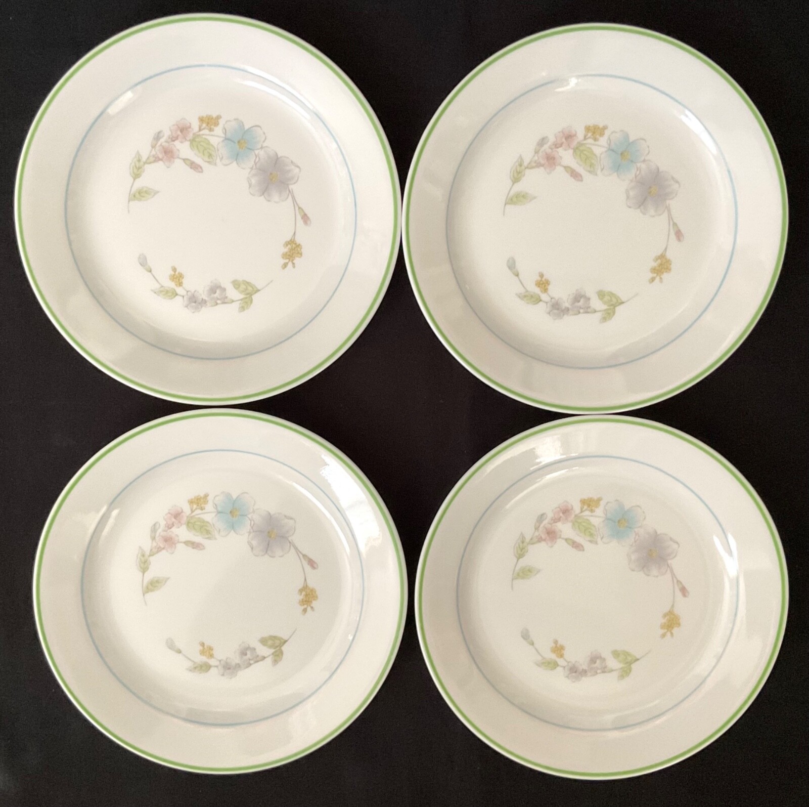 VINTAGE CORELLE ‘PASTEL BOUQUET’ 4~7.25” SALAD PLATES 1985~88 ‘OCCASIONS LINE’