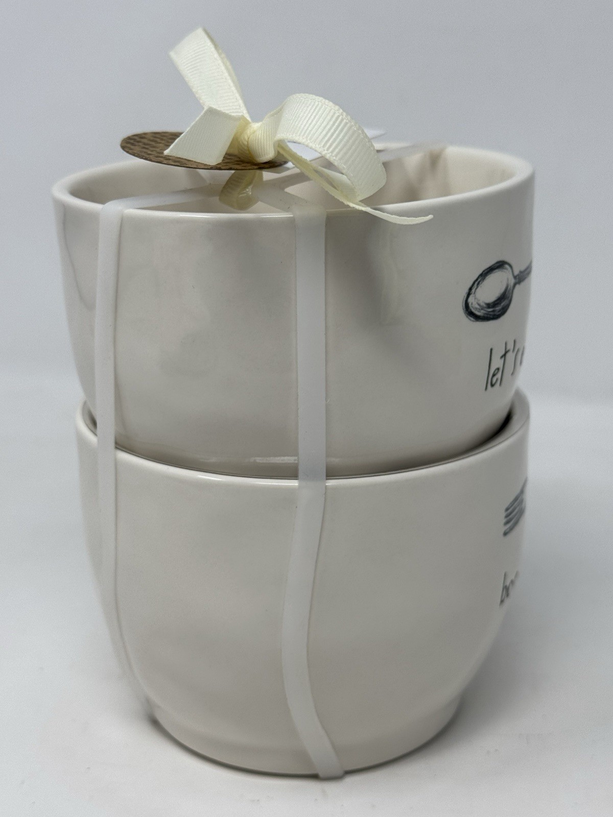 Rae Dunn “LET’S EAT” & ”Bon Appetit” Cereal / Soup Bowl 4.5” Ceramic – LOT of 2