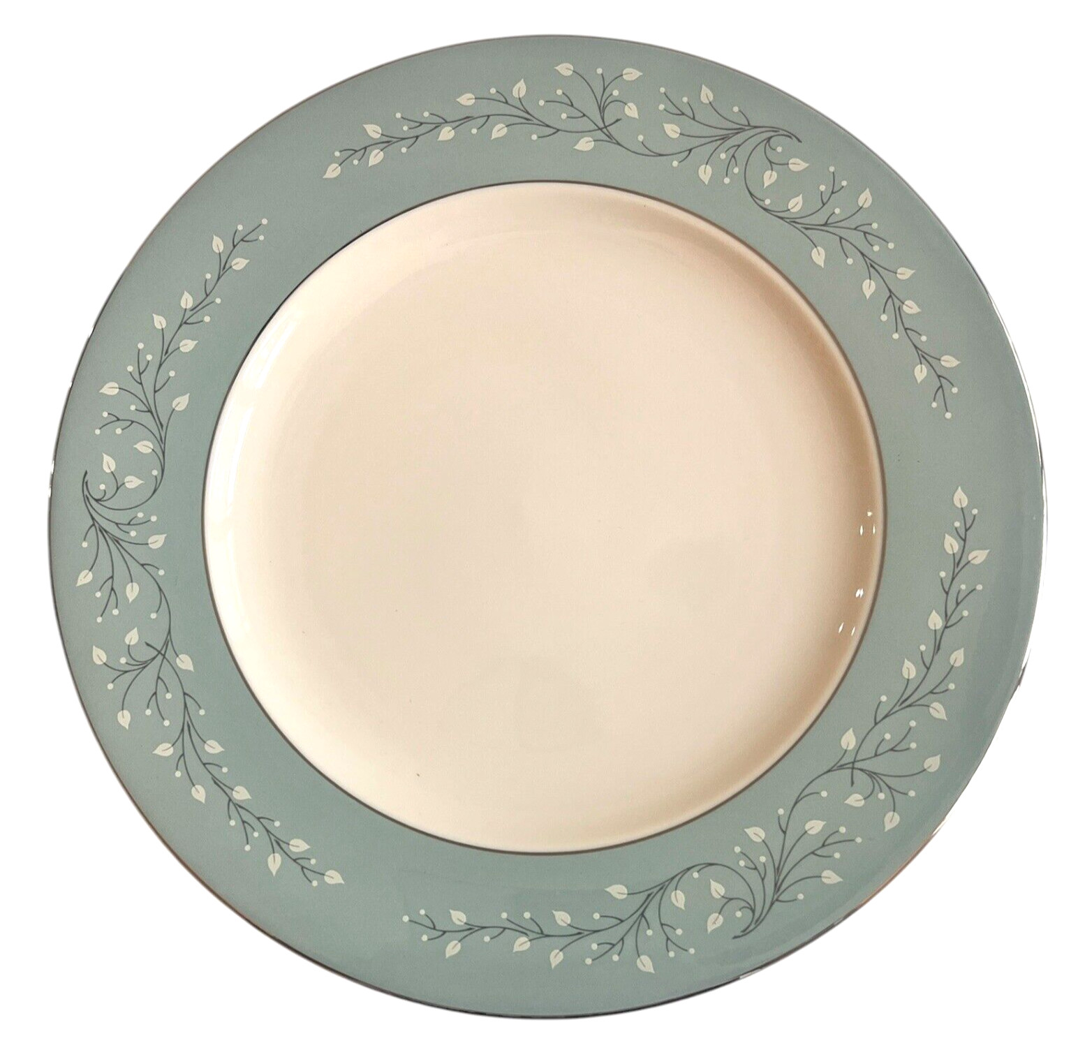Syracuse Minuet Fine China 10.75″ Plate White w Blue Leaves Vines Platinum Edge