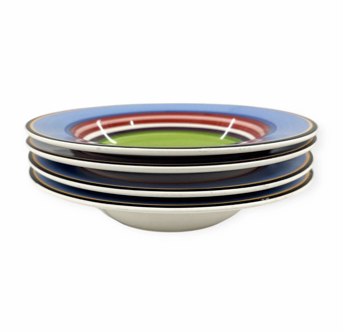 Vintage Salsa by Block 8 3/4” Rim Soup Bowls Multicolor Stripes Set of 4