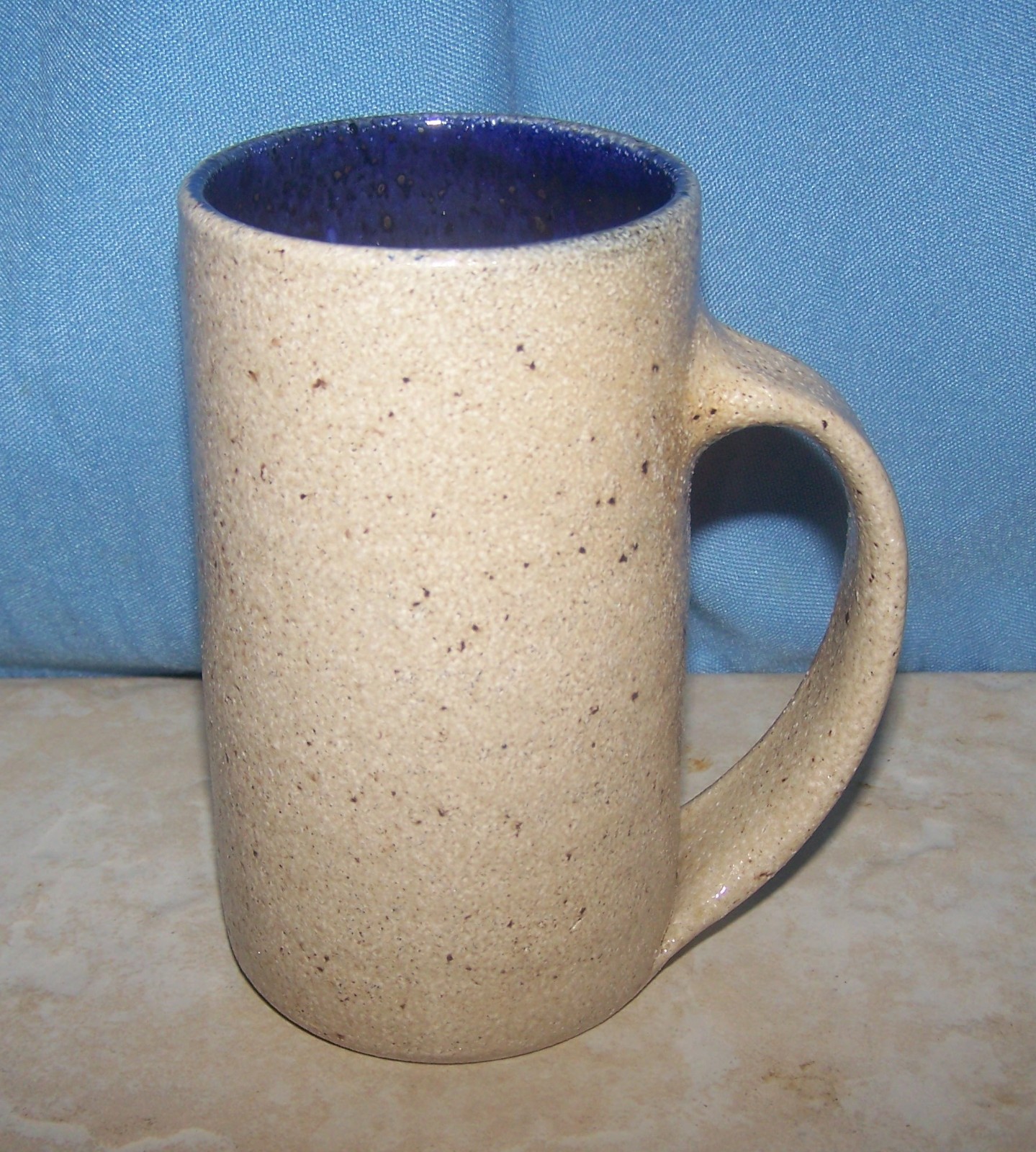 Vintage BEN OWEN Pottery Mug Sand Color w/ Cobalt Interior 1986 North Carolina