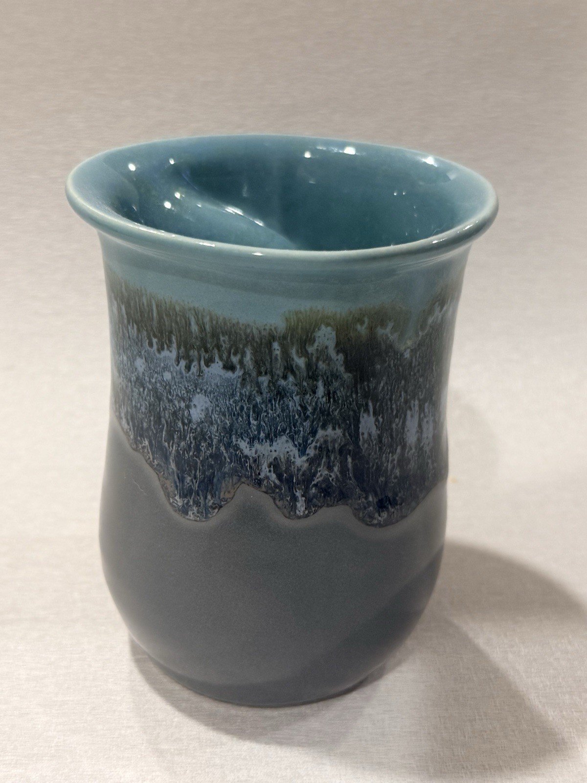 Neher Mug Hand Warmer Drip Glaze Clay in Motion Right-Handed Coffee Signed 2024