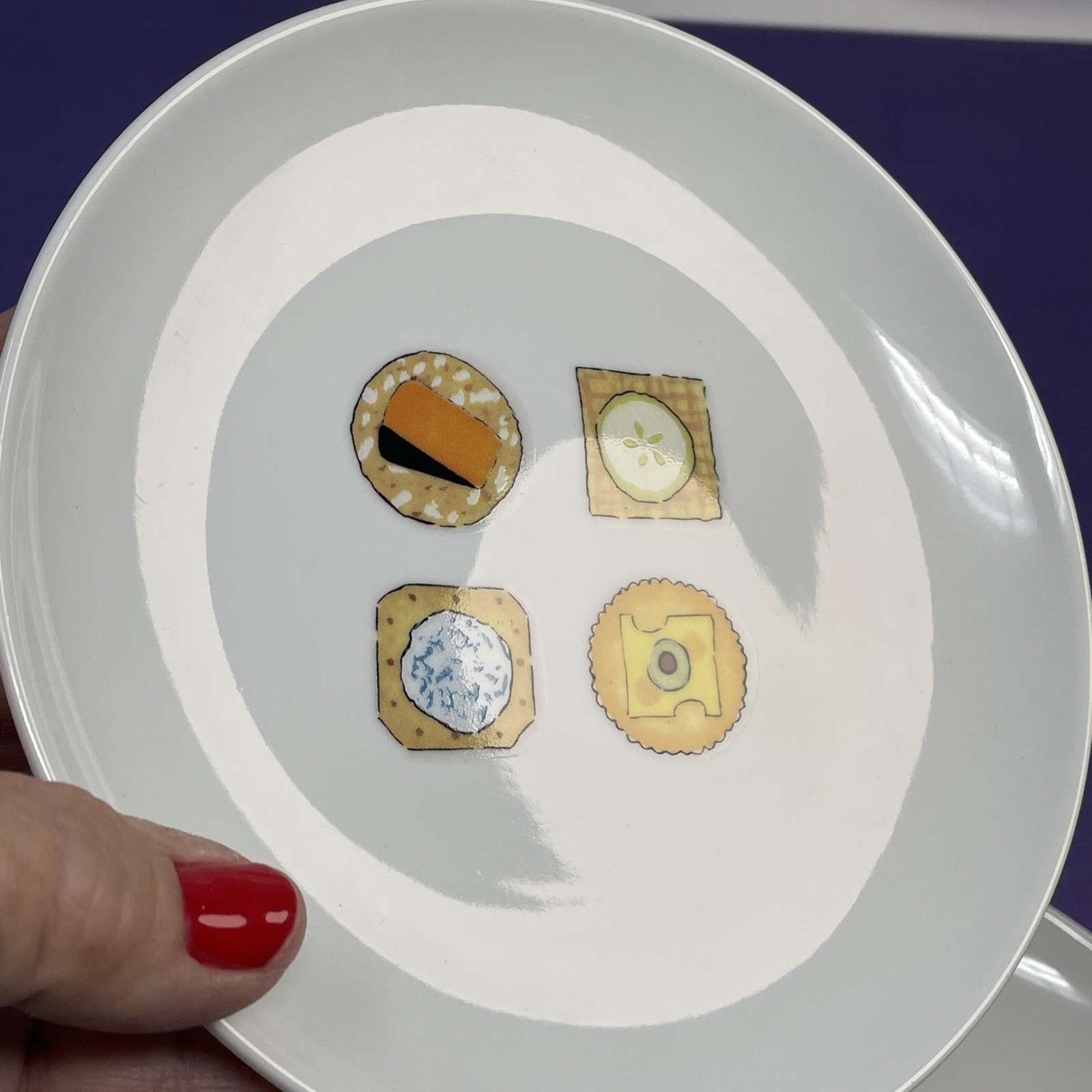 Four 2001 Nancy Green 6.5 in Cheese Wine Appetizer Plates for Boston Warehouse
