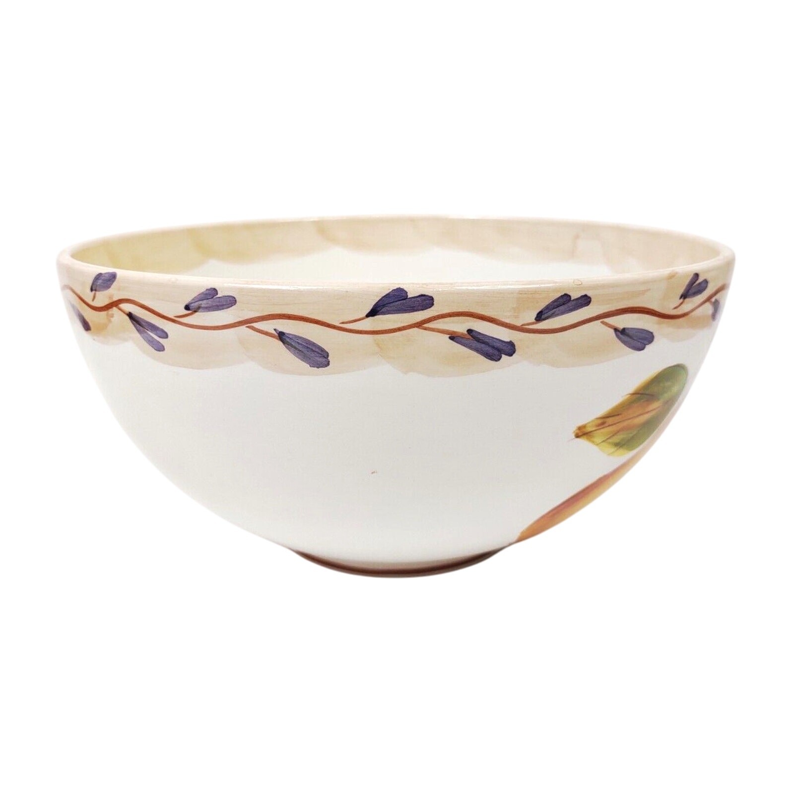 Large Hand Painted Pears Vines Tuscan 9 in Round Serving Bowl Salad Vegetable