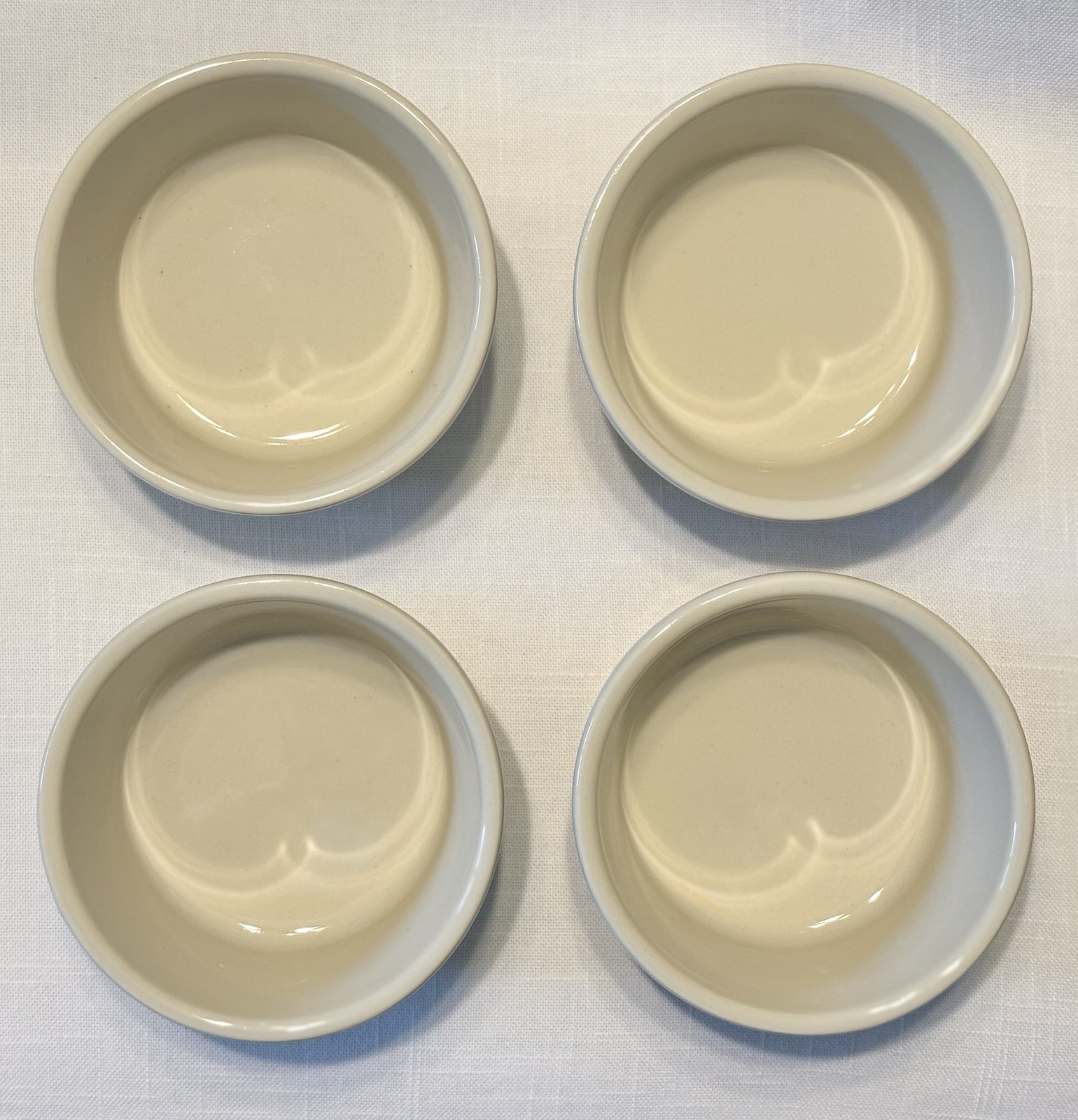 ROSEVILLE Friendship Pottery Green Stripe Flat Bottom 5” Cereal Bowls~ Set of 4!