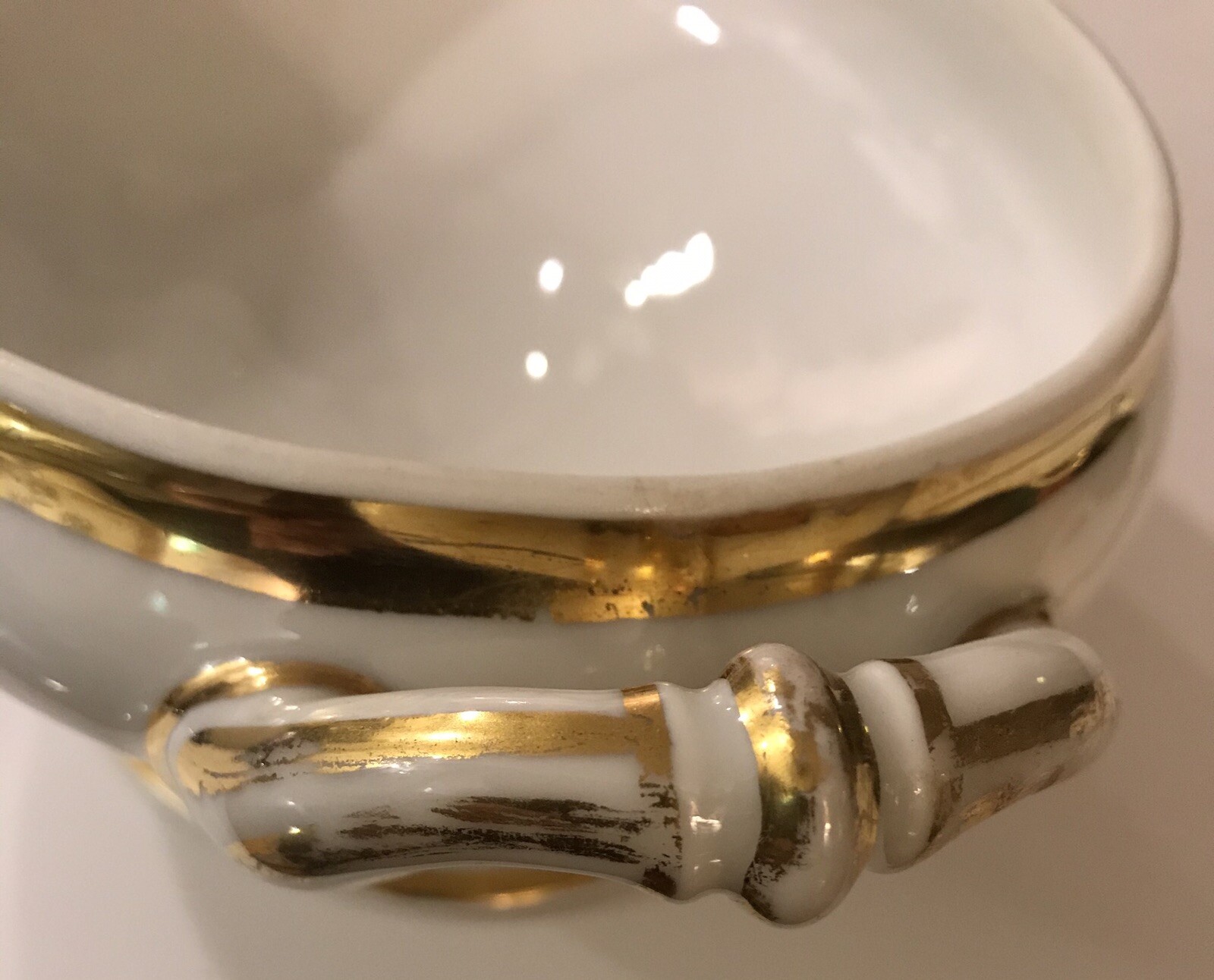 VICTORIAN GOLD ENCRUSTED BONE CHINA TUREEN & LID-11 5/8”L X 7”W X 7”H