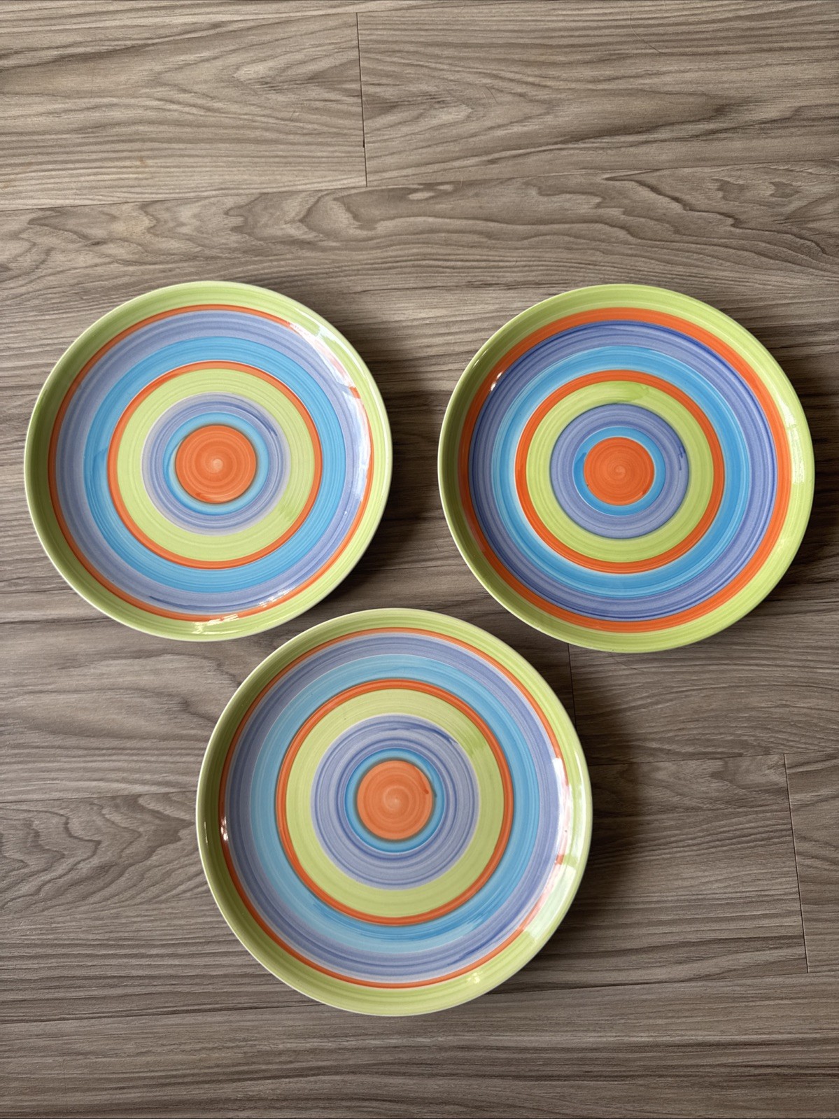 Colorful Swirl Dinner Plate Green Blue Orange Hand-Painted Ceramic 10.5 And Bowl