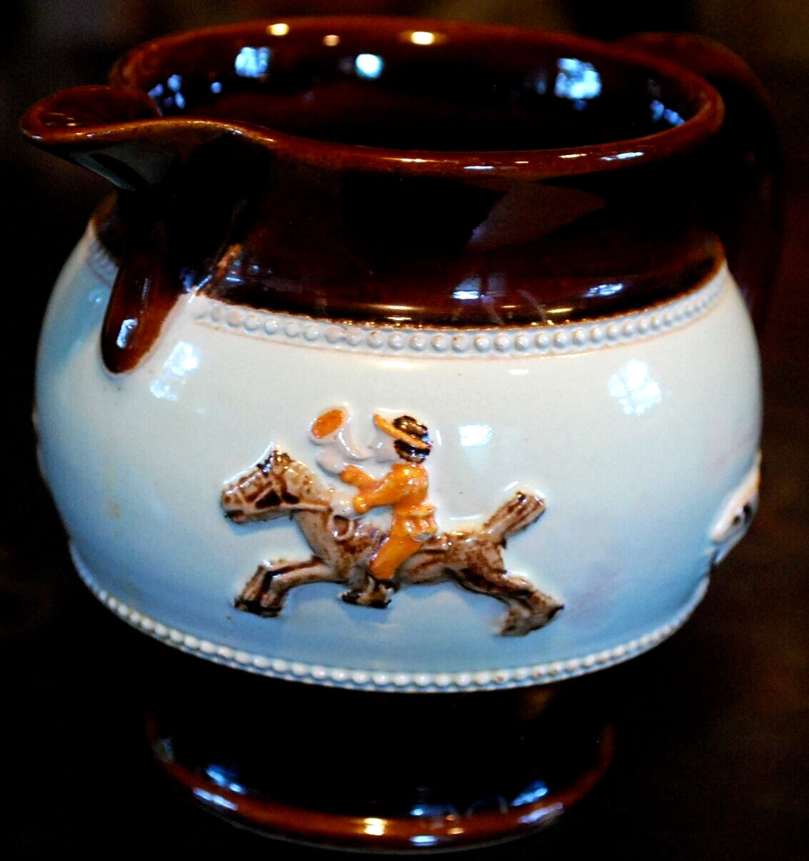 Vtg 1930’S BOURNE DENBY DERBY POTTERY FOX HUNT Creamer/Pitcher England 4″ Glazed