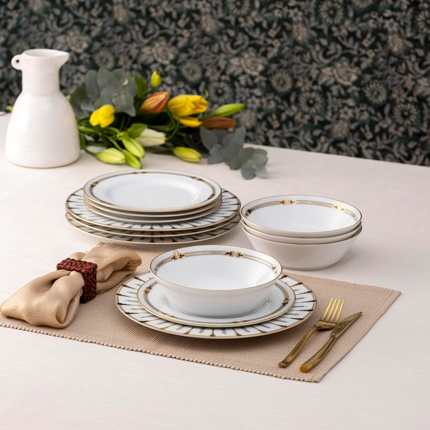 Empire Gold 12-Piece Dinnerware Set for Elegant Dining, Service for 4