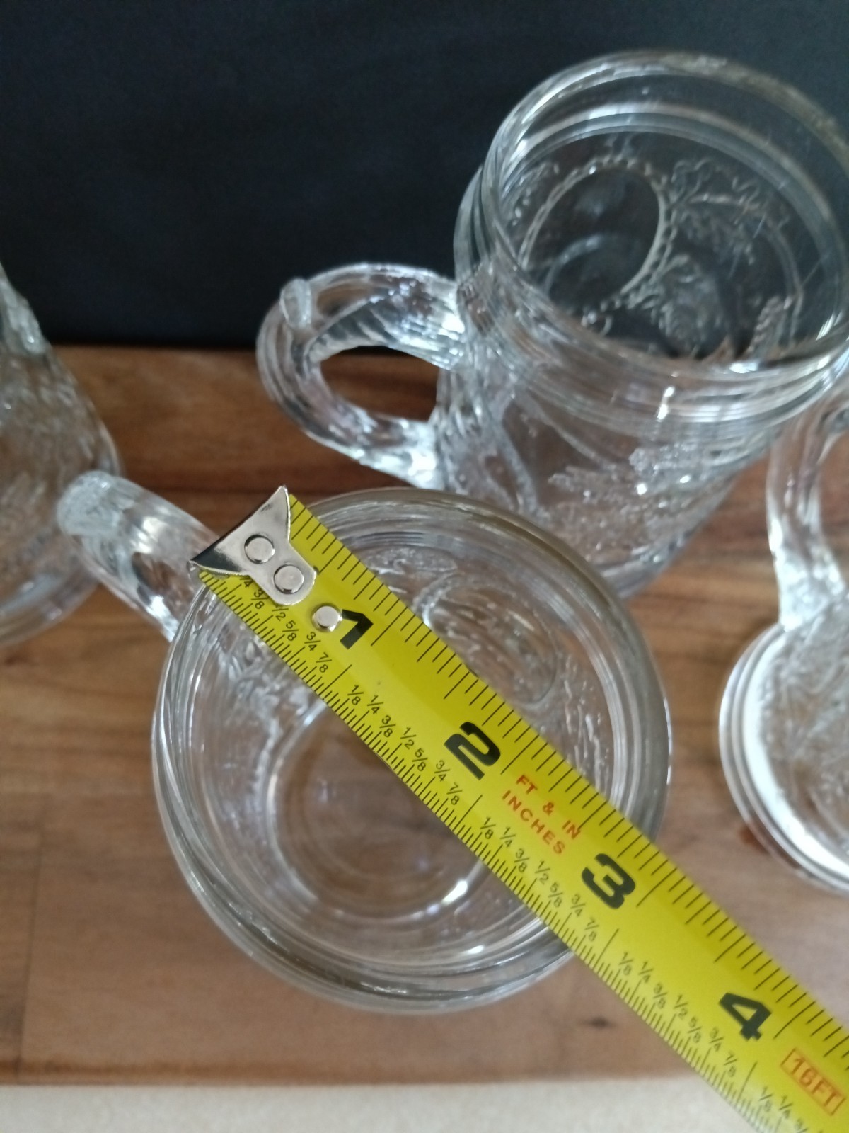 Vintage Grapevine Pressed Glass Beer Mugs Set of 5 Clear Heavy Glass Steins