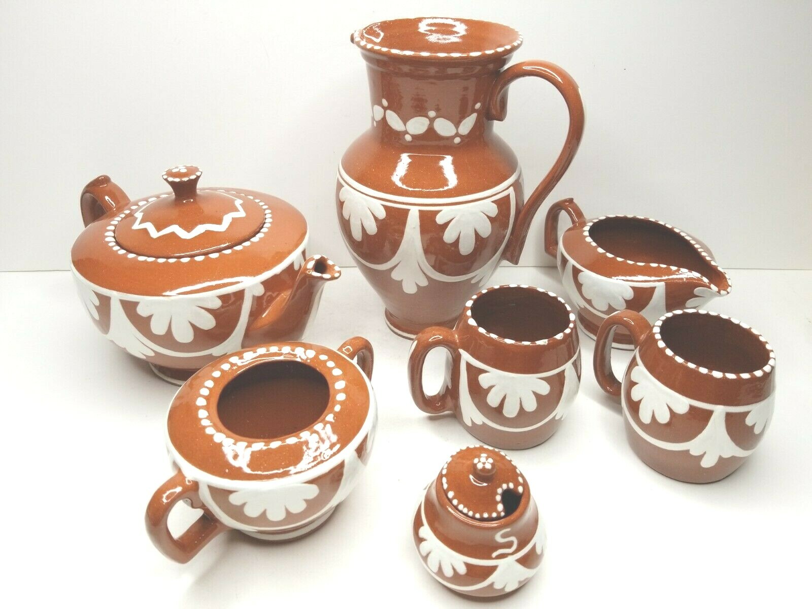 15 Pc Obar Terra Cotta Plates Teapot Pitcher Bowl Cream Cup Cruz Legue Portugal
