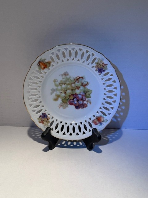 Vintage Winterling Bavaria porcelain plate with a reticulated border grape motif