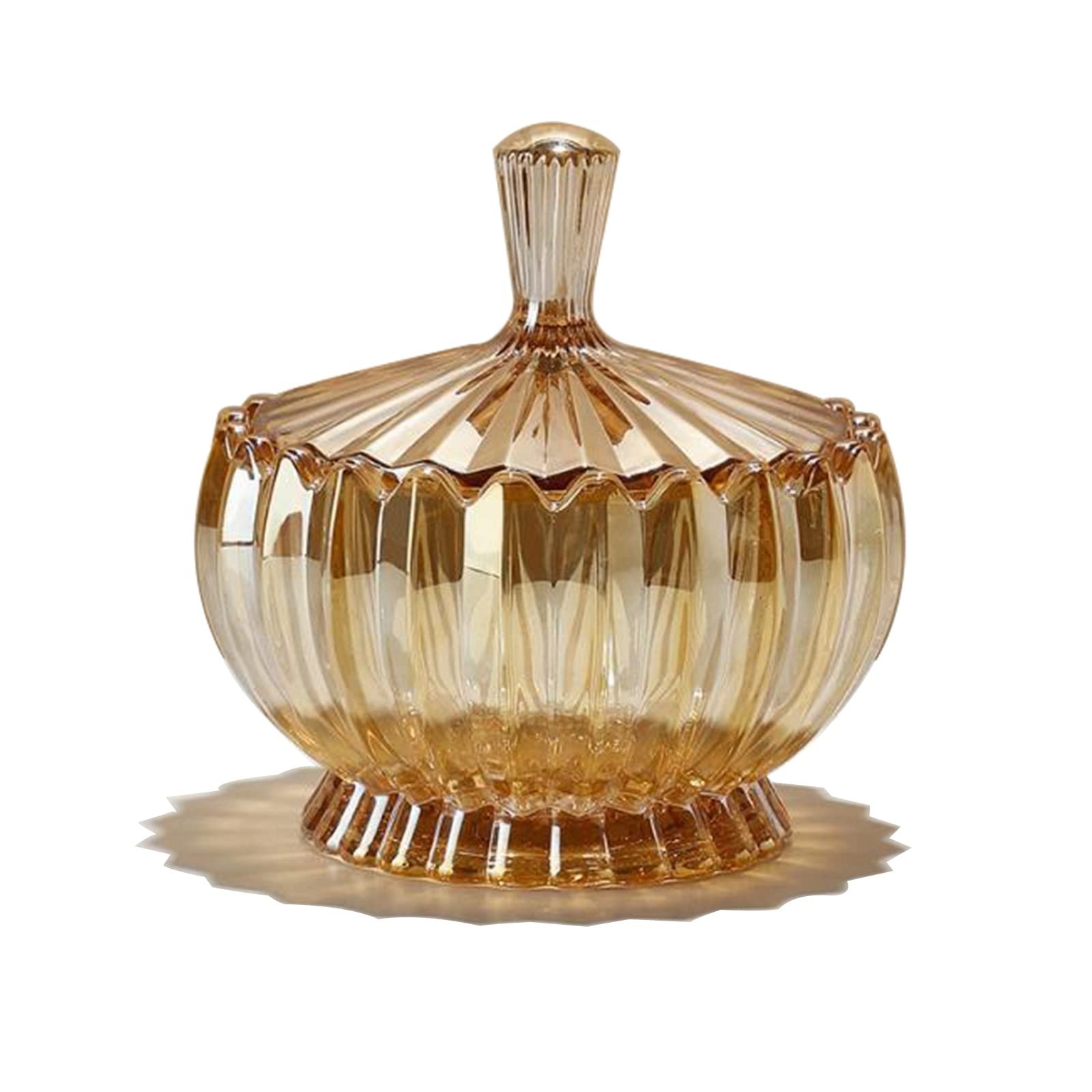 Decorative Amber Glass Candy Bowl with Cover, Crystal Fruit Plate, Elegant Servi