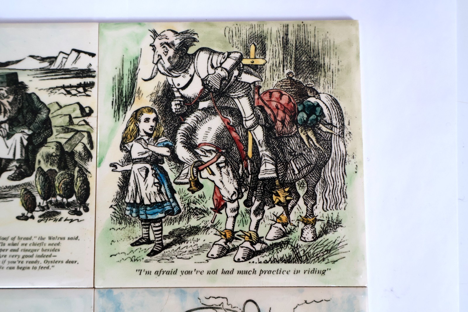 Set of Four Vintage English Pottery Alice in Wonderland Tiles
