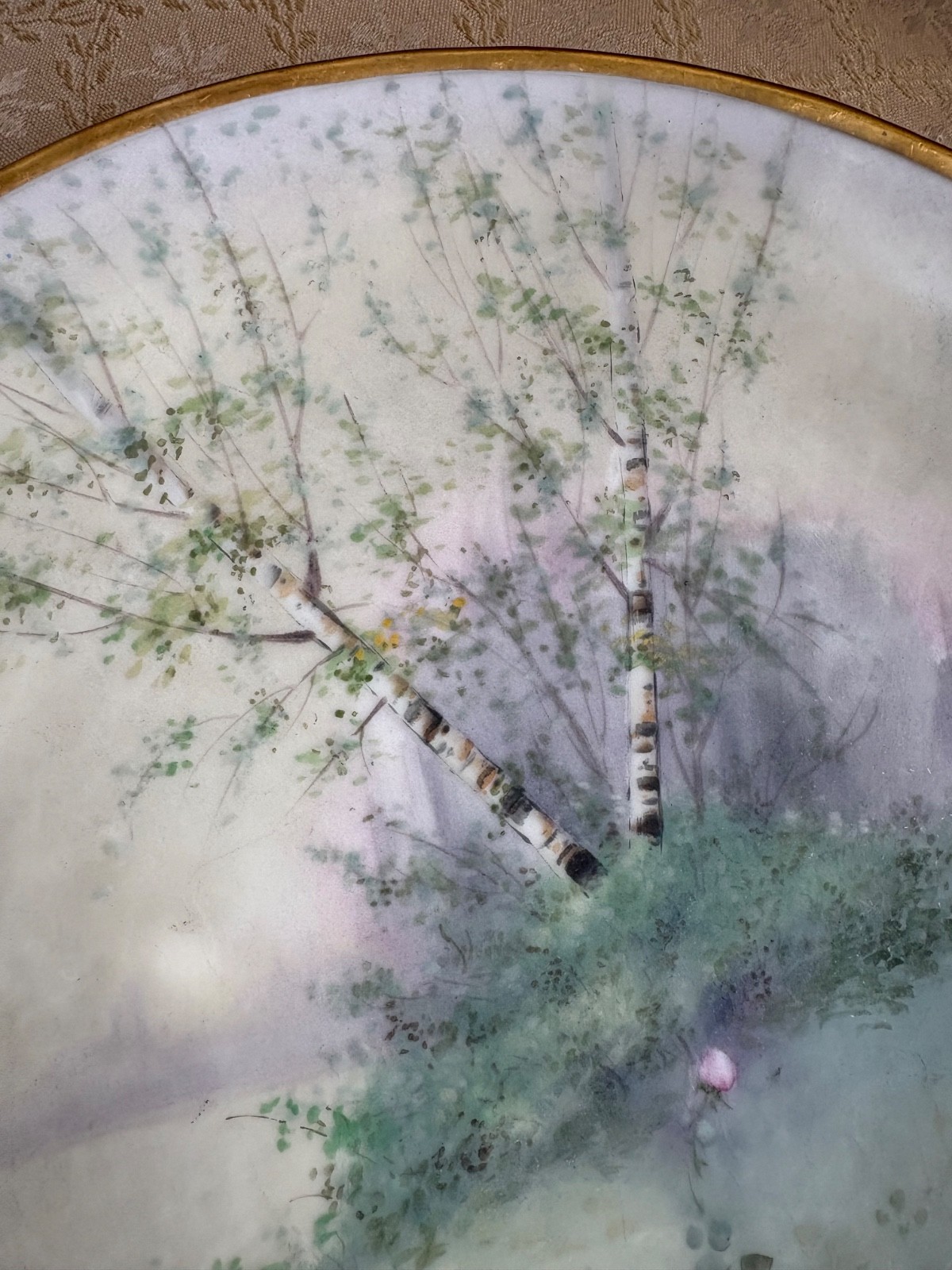 Pickard China Vellum Hand Painted Signed Maley Plate Tree Lake Scene 10.75″ 1901