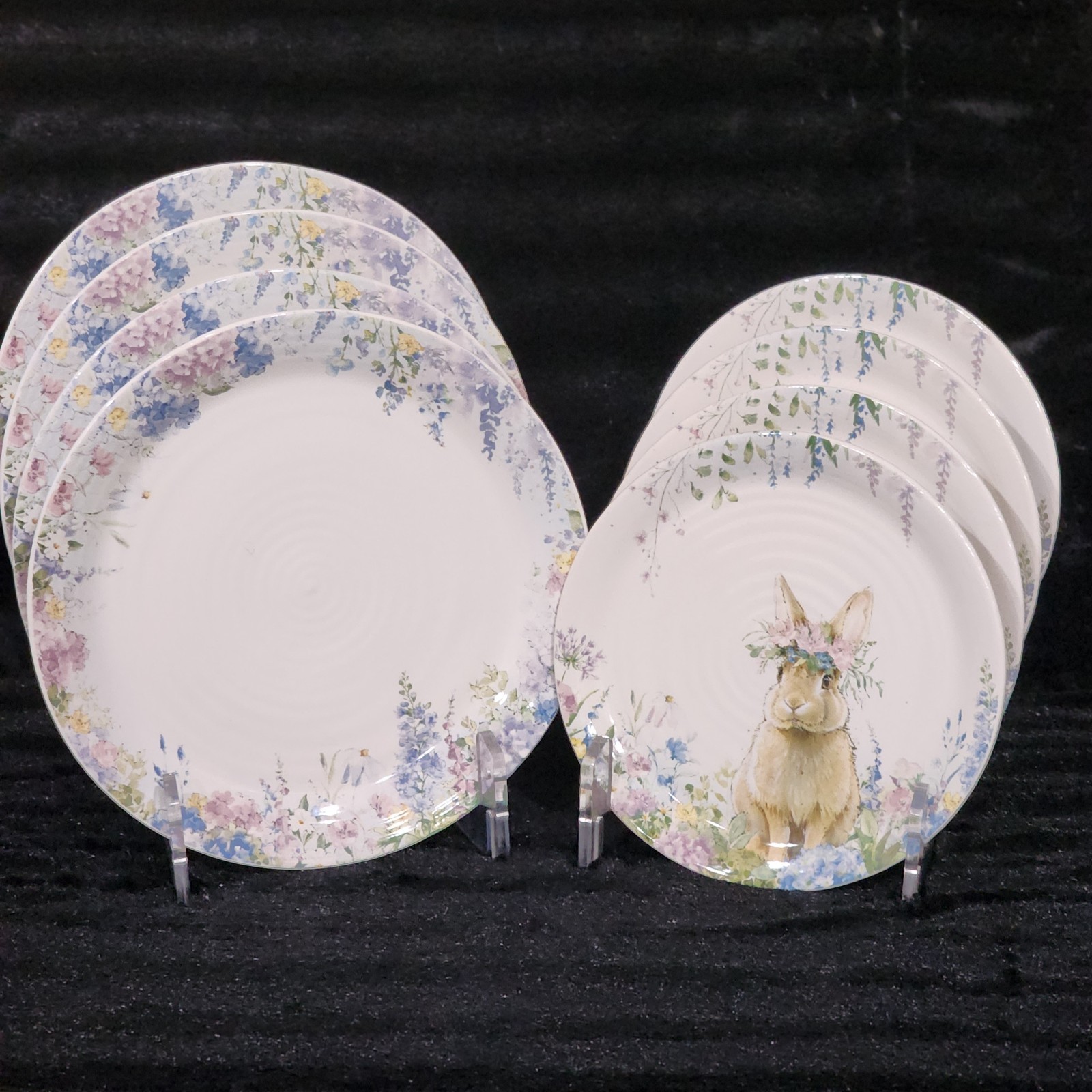 4 Watercolor Peeking Bunny & Flowers Cereal Bowls 6″ Ceramic Easter Flower Crown