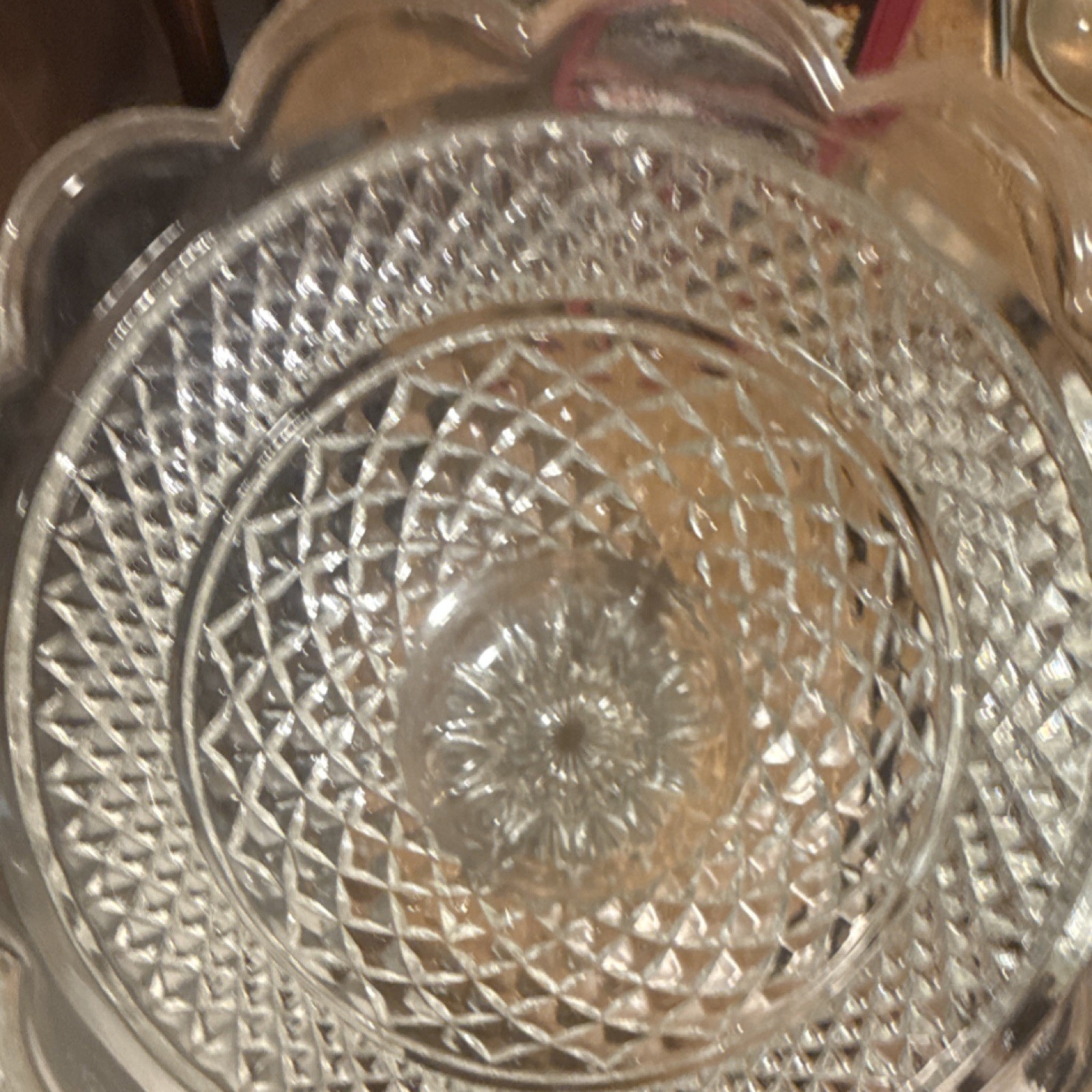 Clear Pressed Glass Pedestal Compote Bowl Diamond Pattern Decorative Round