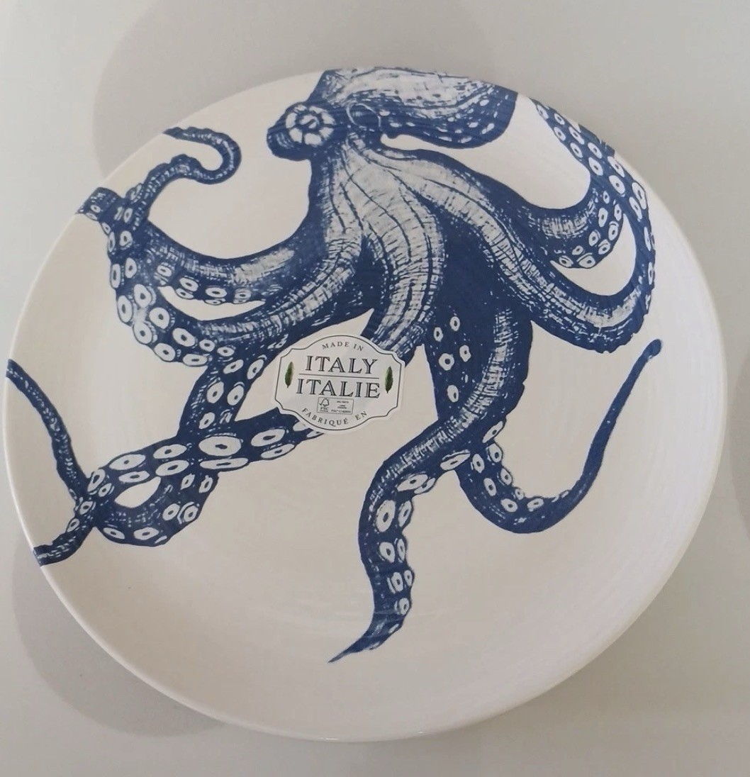 4 ct Ceramiche Italia 11” Dinner Plates Blue Octopus Lucy Italy CeramicheItalia