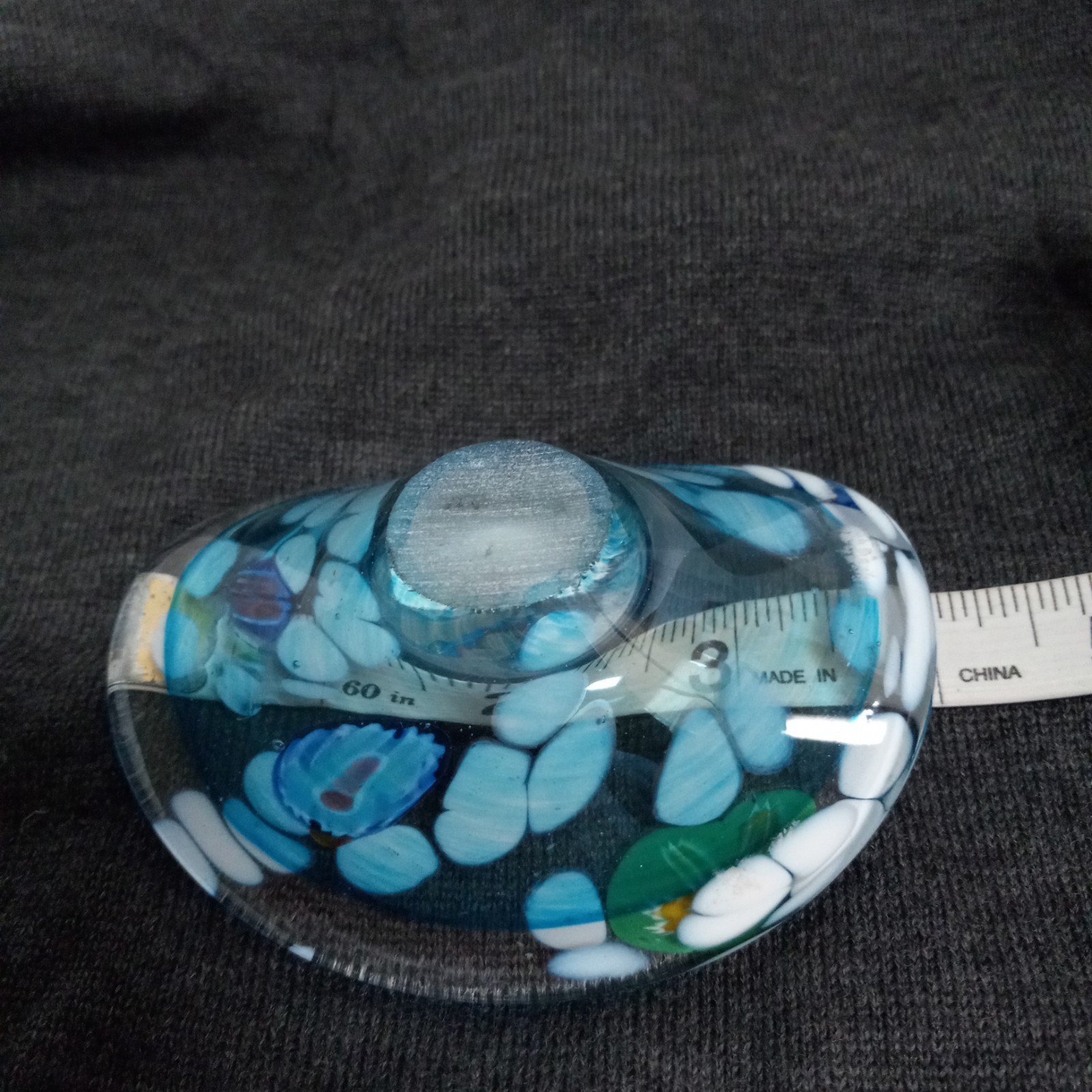 Millefiori Art Glass Multicolor Floral Blue Green Red Trinket Candy Dish 4″ VGUC