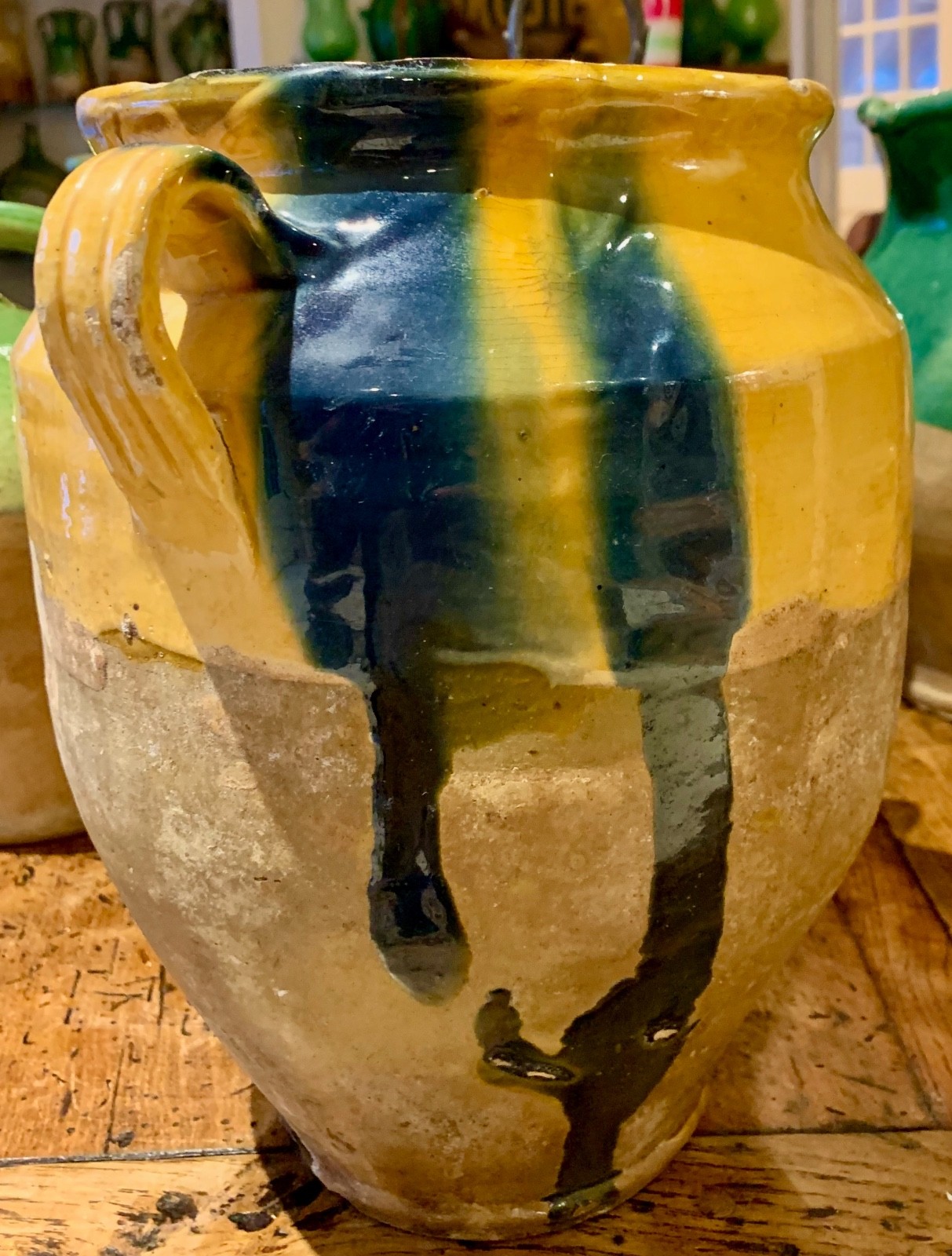 FRENCH ANTIQUE POTTERY YELLOW GLAZE CERAMIC EARTHENWARE CONFIT PITCHER POT