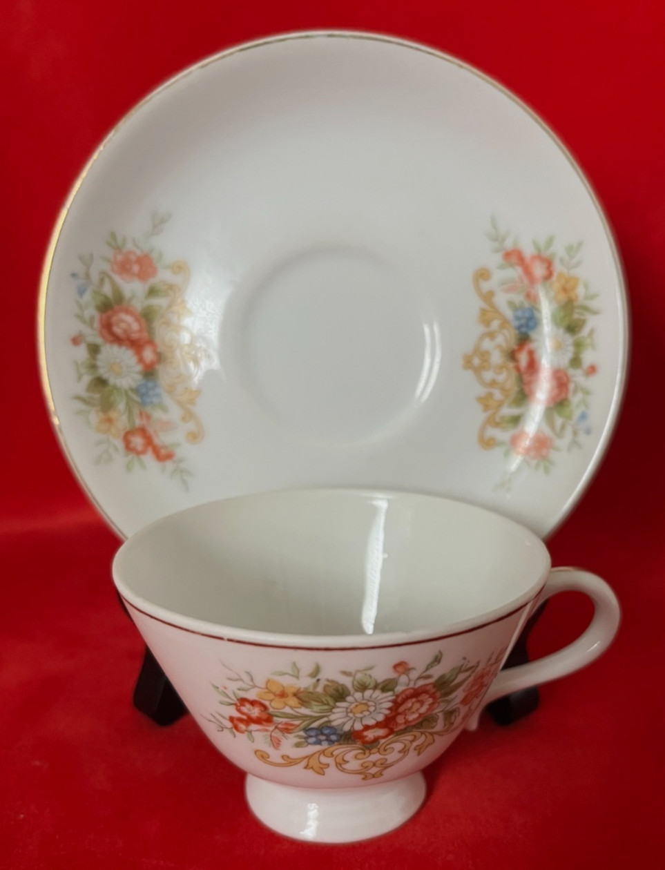 Yamaka Demitasse Cup & Saucer Delicate Floral Petite, Made In Occupied Japan
