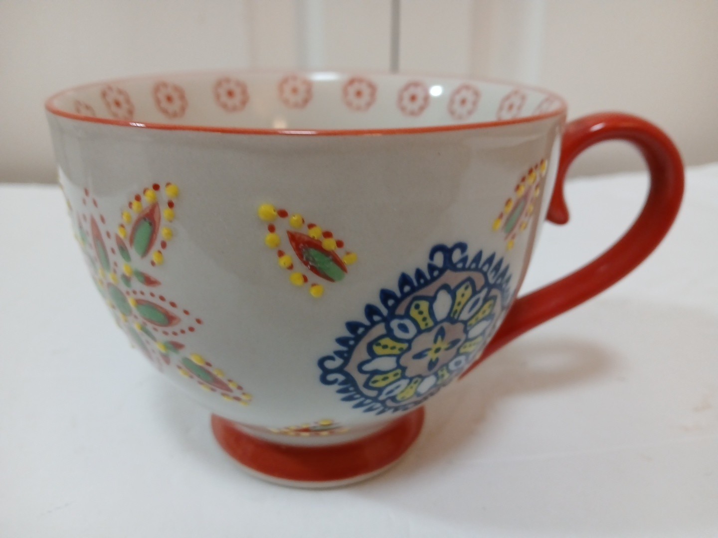 New Yokohama Studio Mug & Plate/Saucer Blue Yellow Rust Raised Design Hand Paint